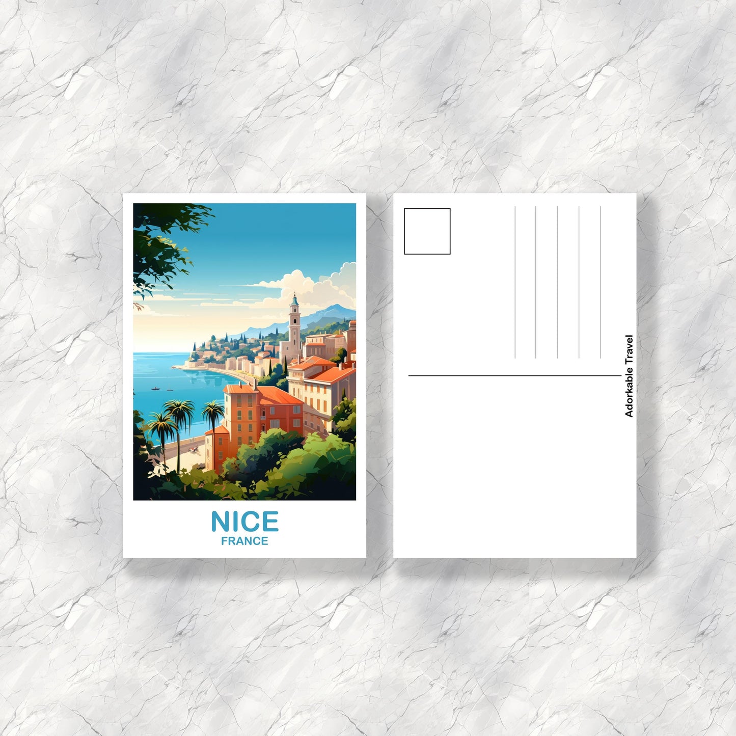 Nice France Travel Postcard, Nice Postcard, Nice France Art Print, France Postcard, City Skyline Sunset, Europe Postcard | T2EU_FRNI1_P