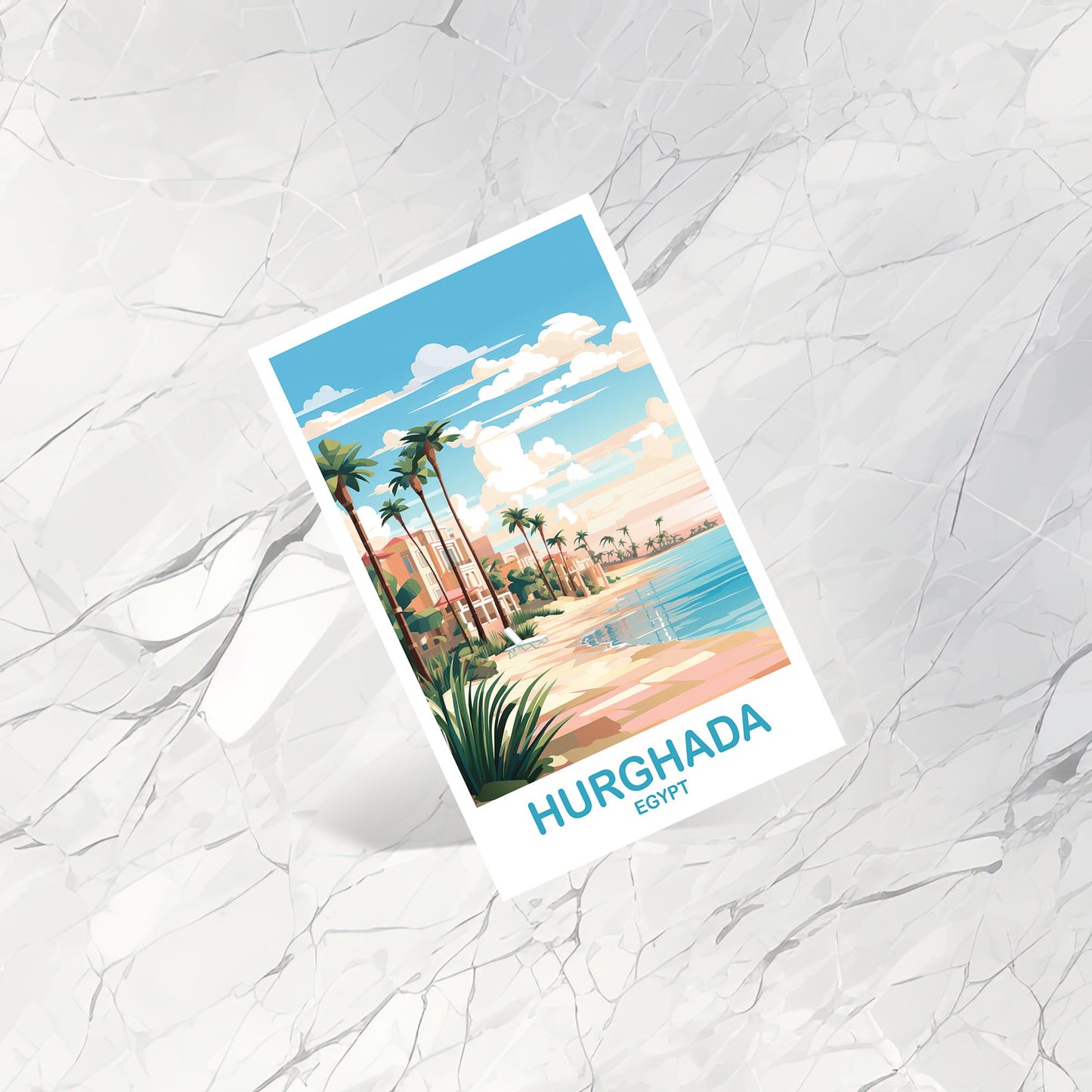 Hurghada Egypt Travel Postcard Art, Egypt Skyline, Hurghada Egypt Art Postcar, Travel Art, Africa Postcard Art | T2AF_EGHU1_P