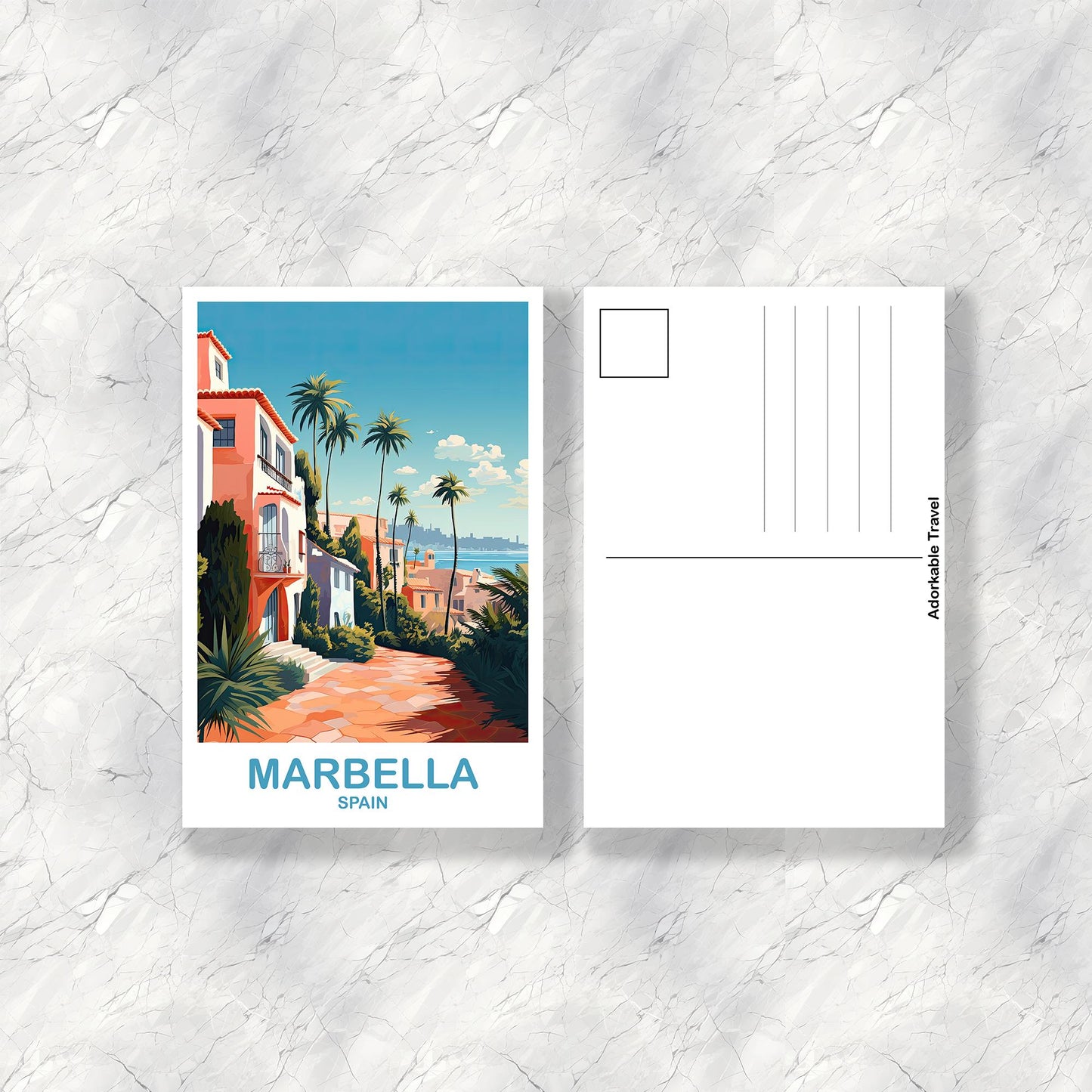 Marbella Spain Travel Postcard Art, Spain Travel Postcard, Marbella Postcard, Marbella Travel Postcard, Travel Postcard | T2EU_SPMAR1_P