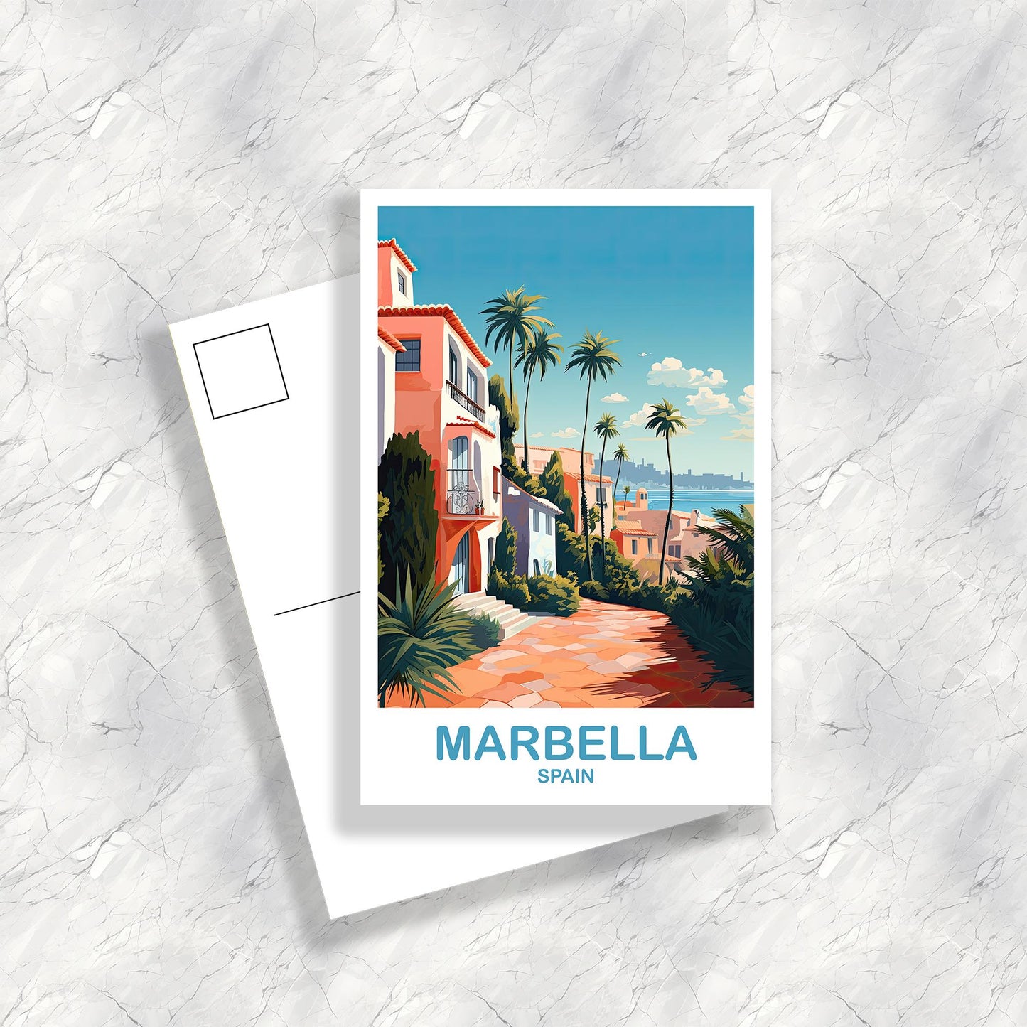 Marbella Spain Travel Postcard Art, Spain Travel Postcard, Marbella Postcard, Marbella Travel Postcard, Travel Postcard | T2EU_SPMAR1_P