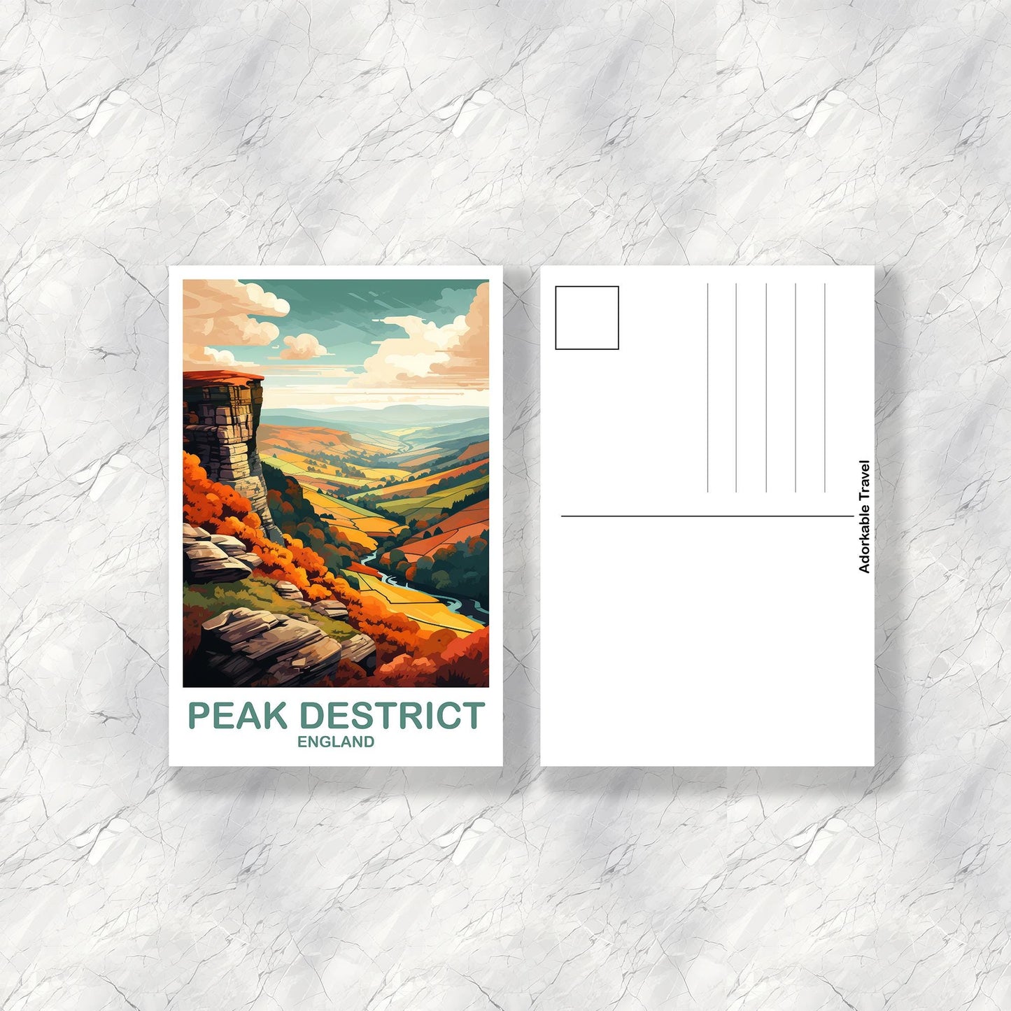 Peak District England Travel Postcard Art, England Postcard, Peak District National Park Travel Postcard, England Travel Art | T2EU_ENPD1_P