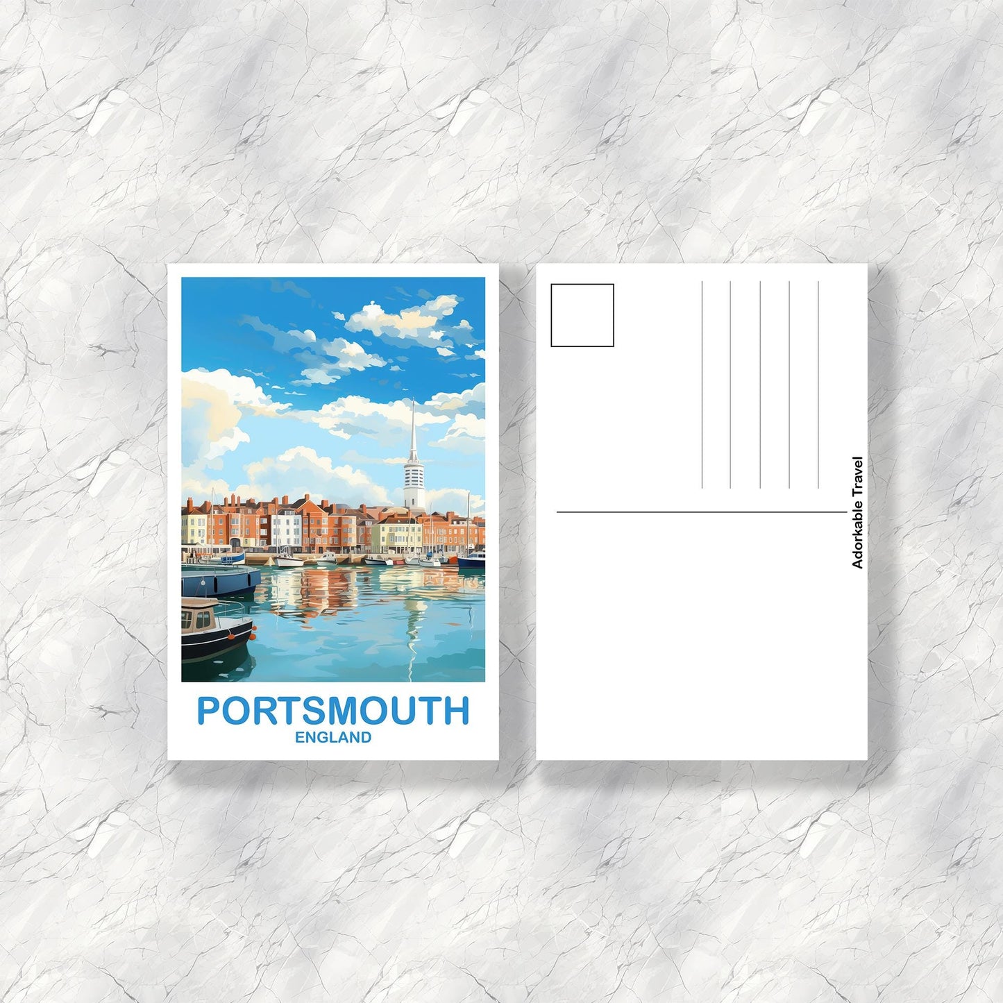Portsmouth England Travel Postcard Art, England Postcard, Portsmouth Travel Postcard, England Travel, United Kingdom Postcard | T2EU_ENPO1_P