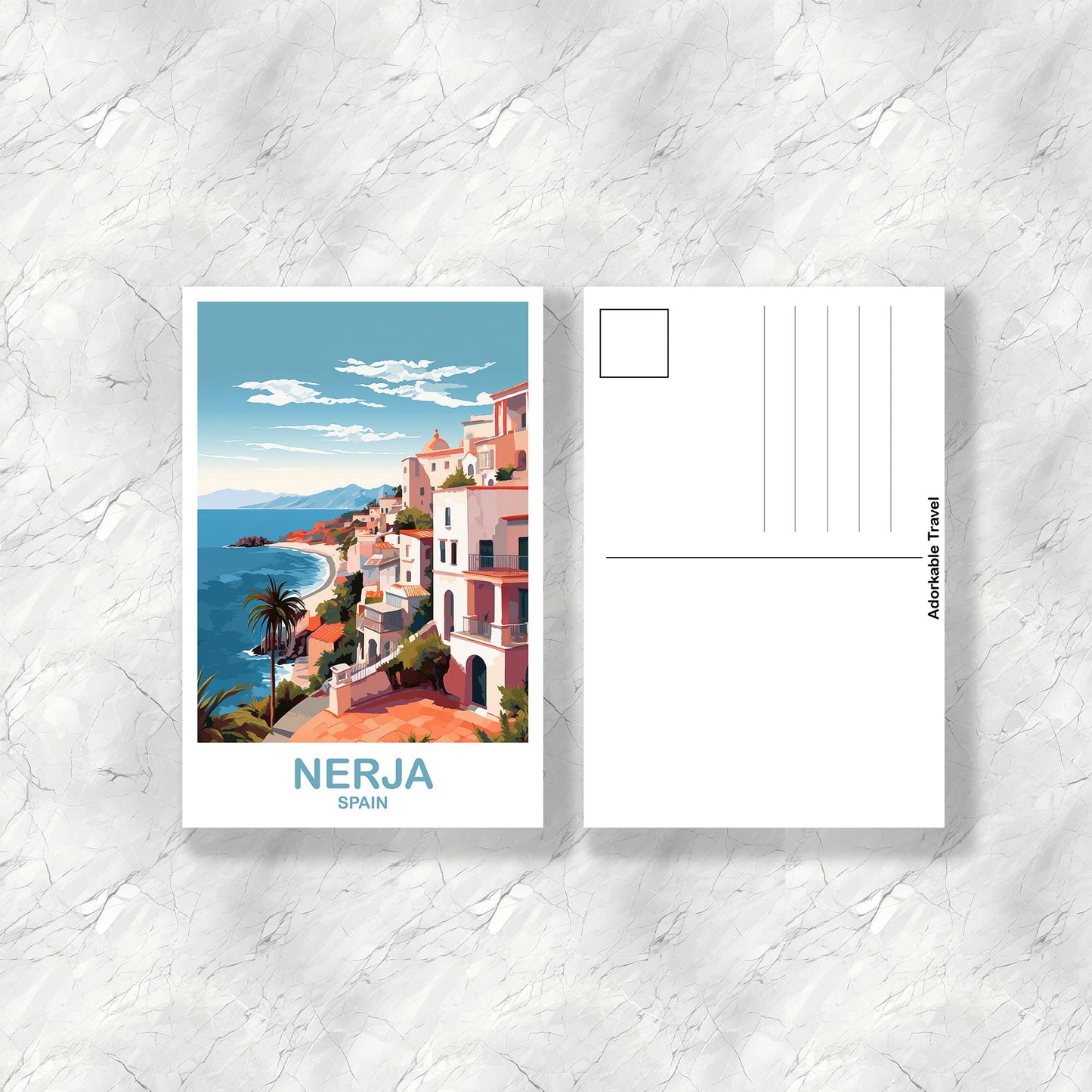 Nerja Spain Travel Postcard Art, Spain Travel Postcard, Nerja Art Postcard, Spain Travel Art Postcard, Europe Postcard | T2EU_SPNE1_P
