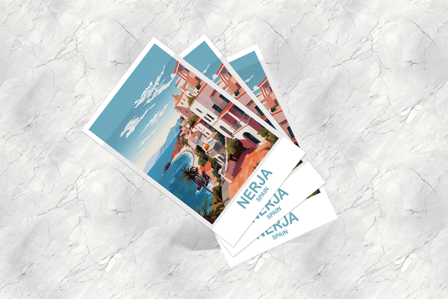 Nerja Spain Travel Postcard Art, Spain Travel Postcard, Nerja Art Postcard, Spain Travel Art Postcard, Europe Postcard | T2EU_SPNE1_P