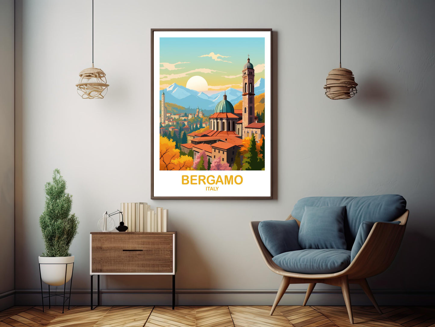 Bergamo Rome Travel Poster, Bergamo Travel Art, Italy Poster, Bergamo Travel Wall Art, Europe Travel Art Italy Travel Wall Art | T2EU_ITBER1