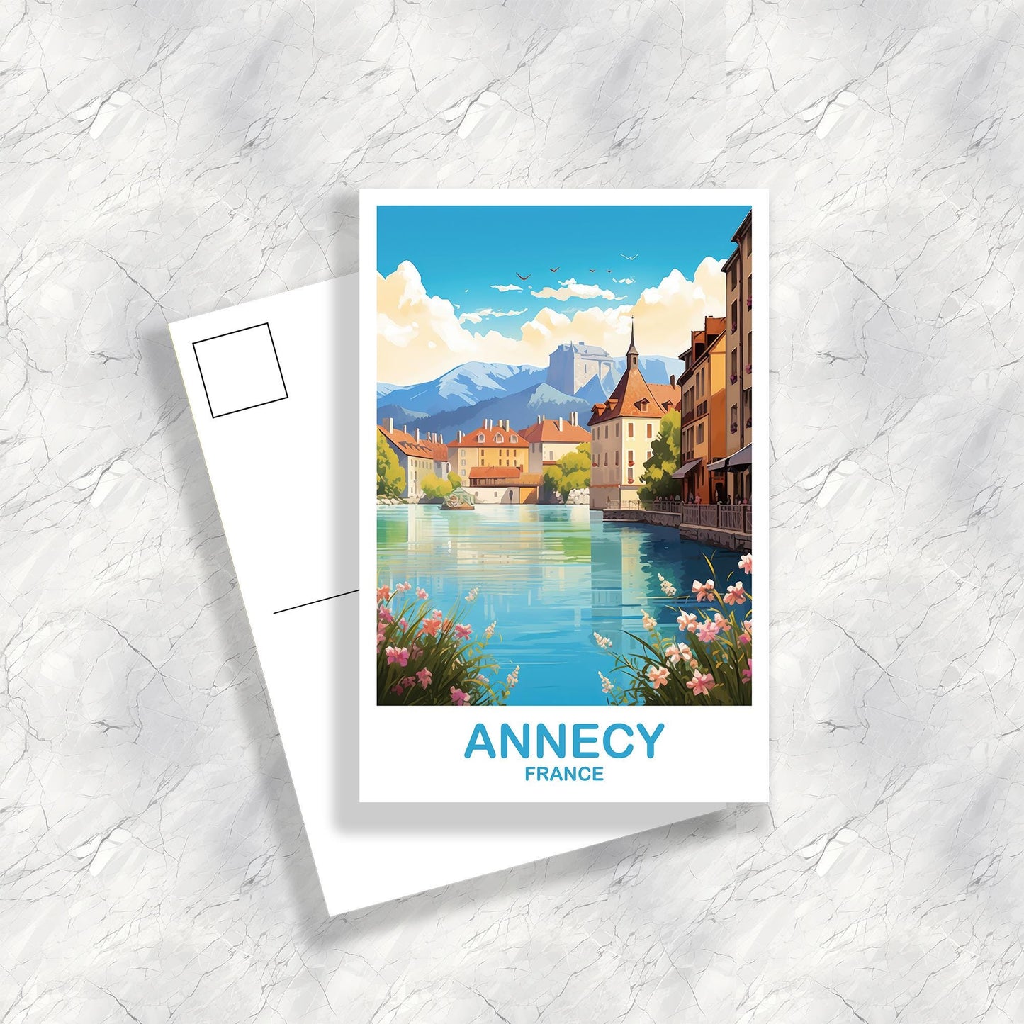 Annecy France Travel Postcard, Annecy Postcard, Annecy France Art Print, France Postcard, City Skyline Sunset | T2EU_FRAN1_P