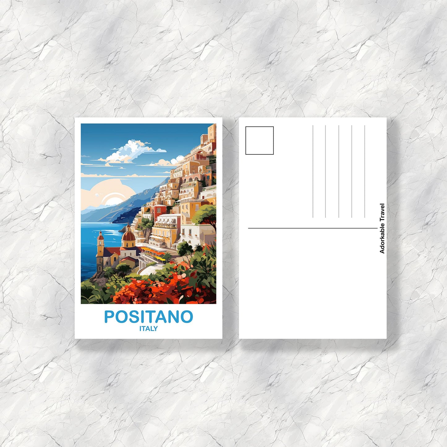 Positano Italy Travel Postcard, Positano Travel Postcard, Italy Postcard, Positano Travel Art, Italy Travel Postcard | T2EU_ITPOS1_P