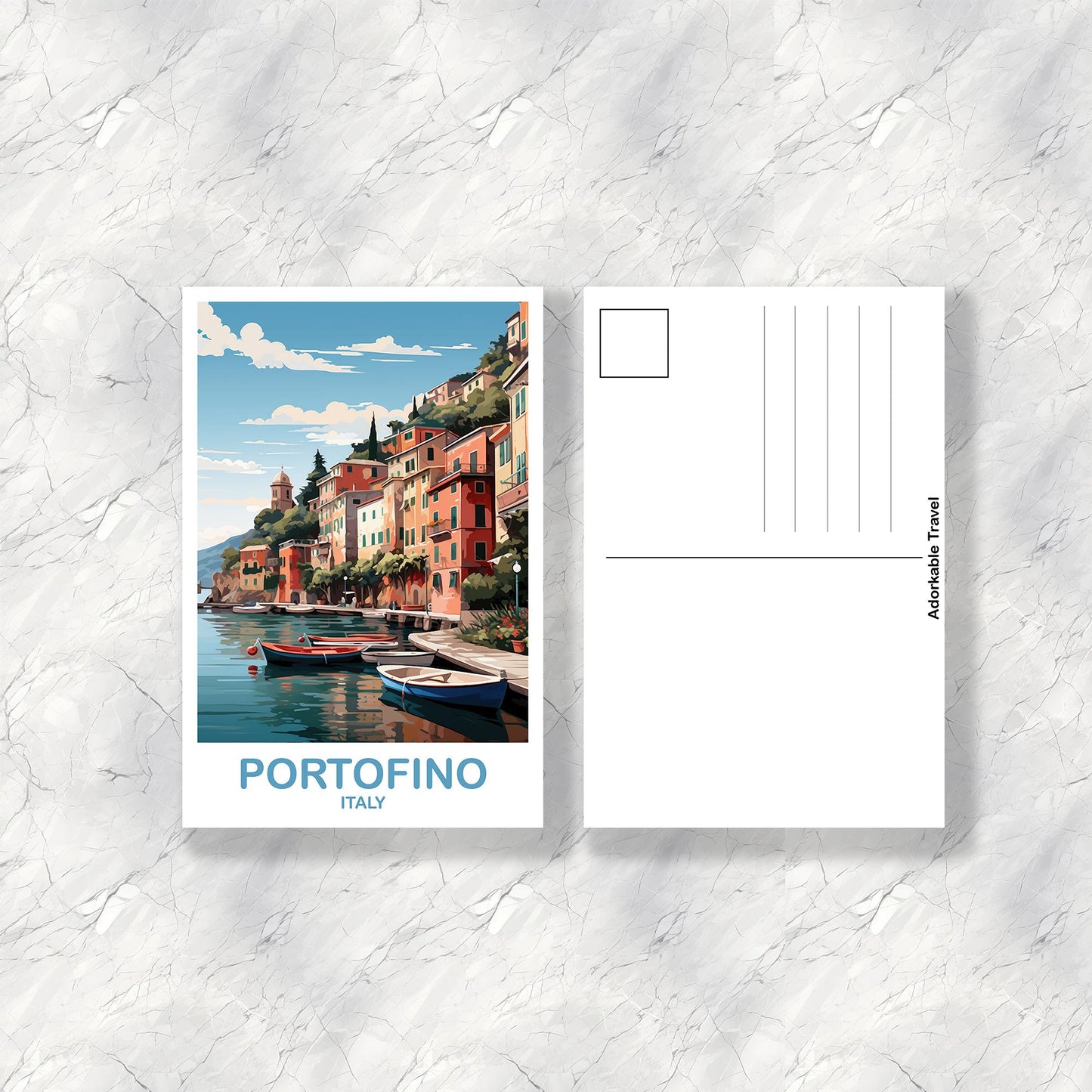 Portofino Italy Travel Postcard, Portofino Travel Postcard, Italy Postcard, Portofino Travel Art, Italy Travel Postcard | T2EU_ITPOR1_P