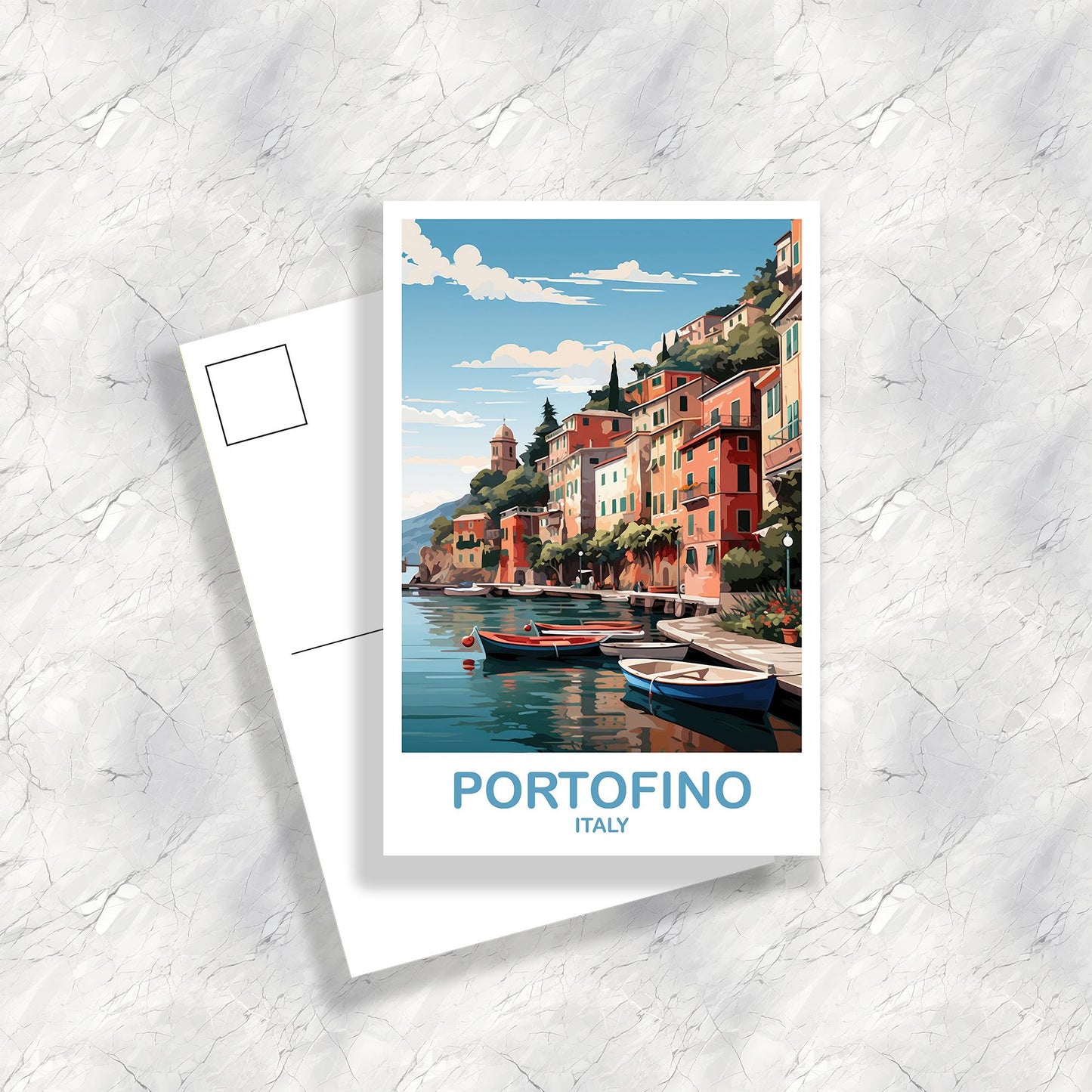 Portofino Italy Travel Postcard, Portofino Travel Postcard, Italy Postcard, Portofino Travel Art, Italy Travel Postcard | T2EU_ITPOR1_P