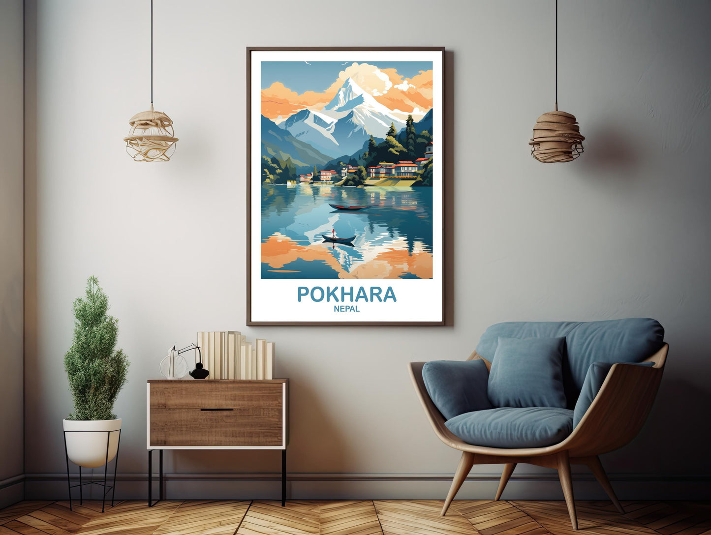Pokhara Nepa Travel Wall Art, Digital Pokhara Travel Art, Art, City Skyline Wall Art, Printable Nepal Art, Digital Travel Art | DT2AS_NEPO1