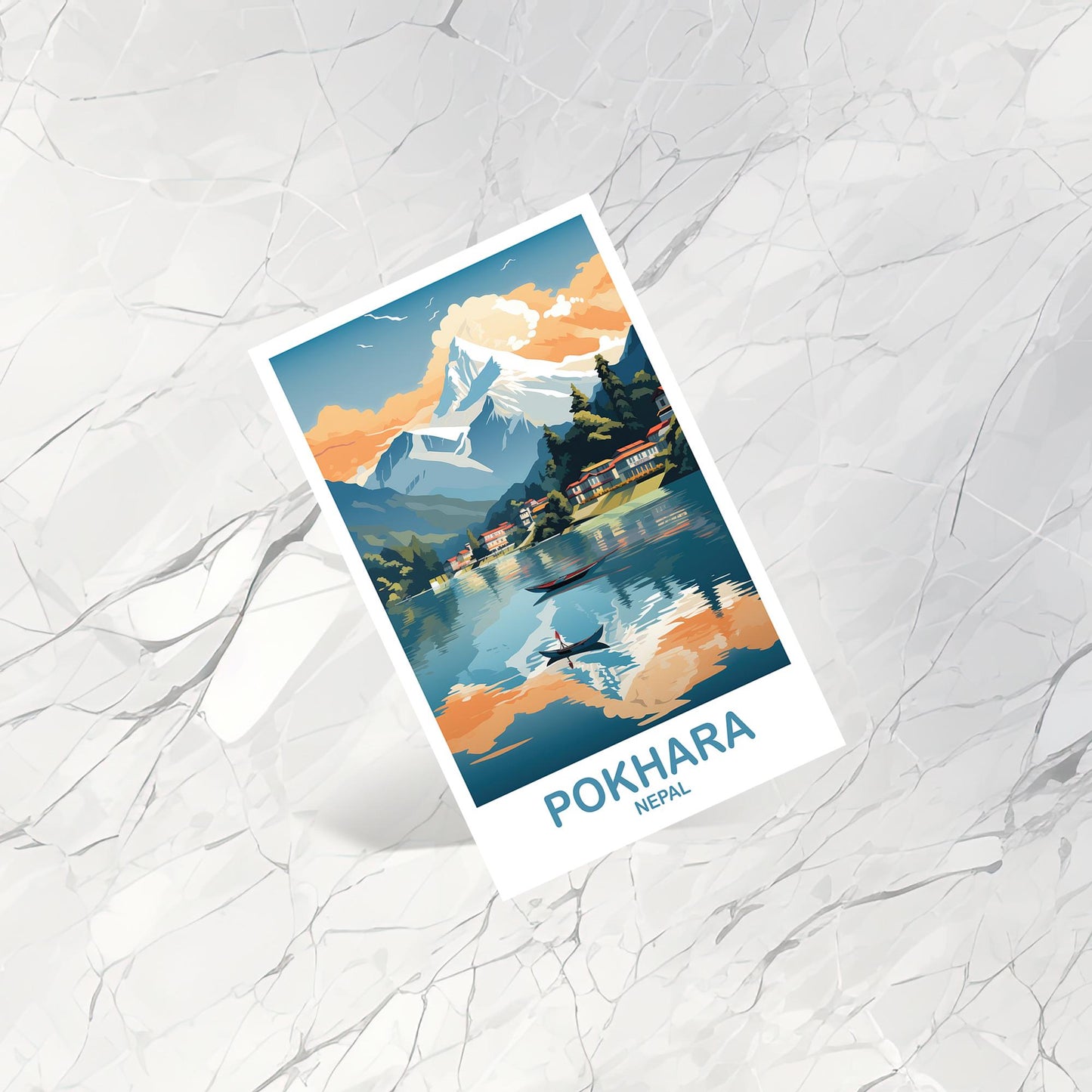 Pokhara Nepal Travel Postcard, Pokhara Postcard, Travel Card, Landscape Travel Postcard, Asia Travel Postcard, Asia Travel Art| T2AS_NEPO1_P