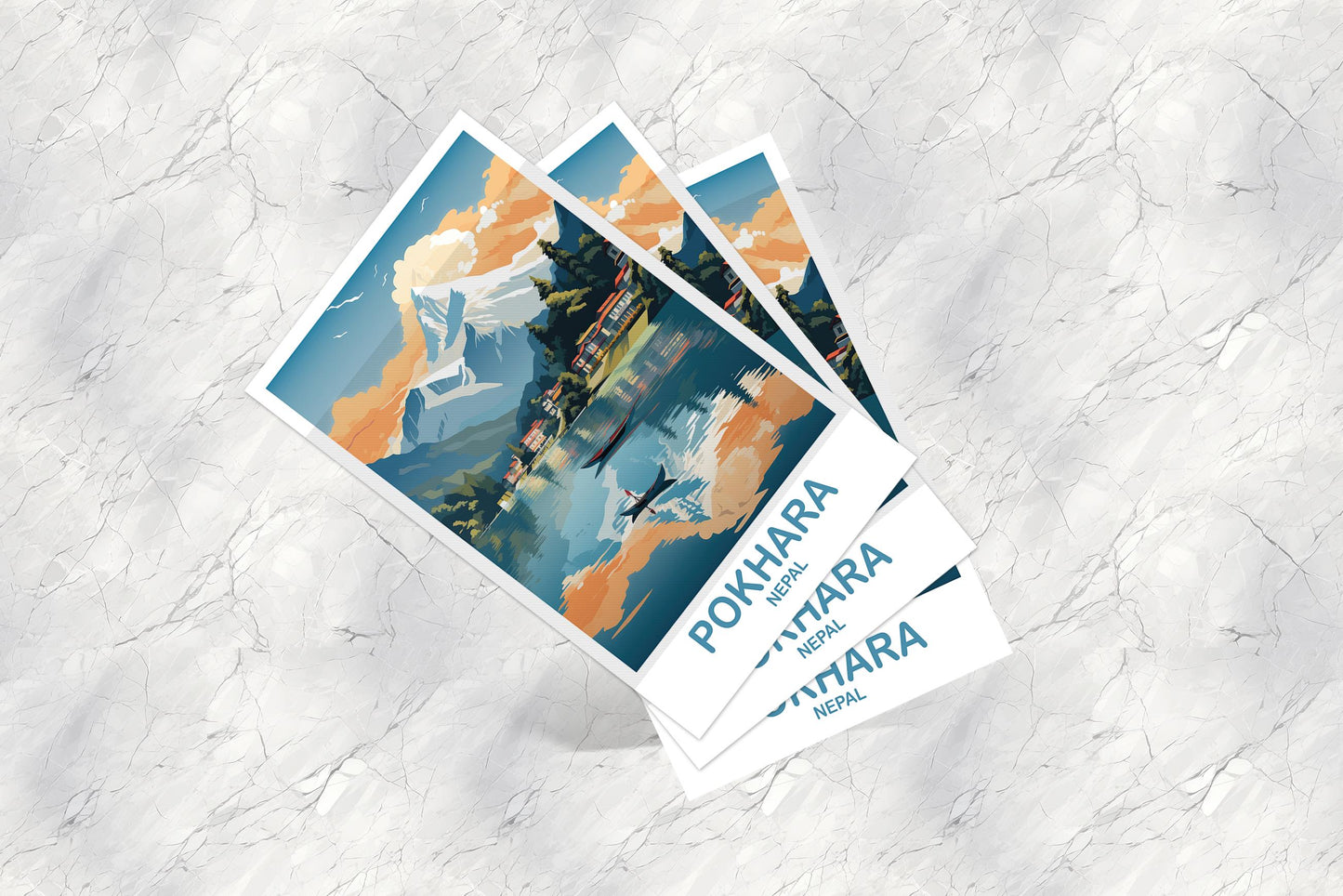 Pokhara Nepal Travel Postcard, Pokhara Postcard, Travel Card, Landscape Travel Postcard, Asia Travel Postcard, Asia Travel Art| T2AS_NEPO1_P