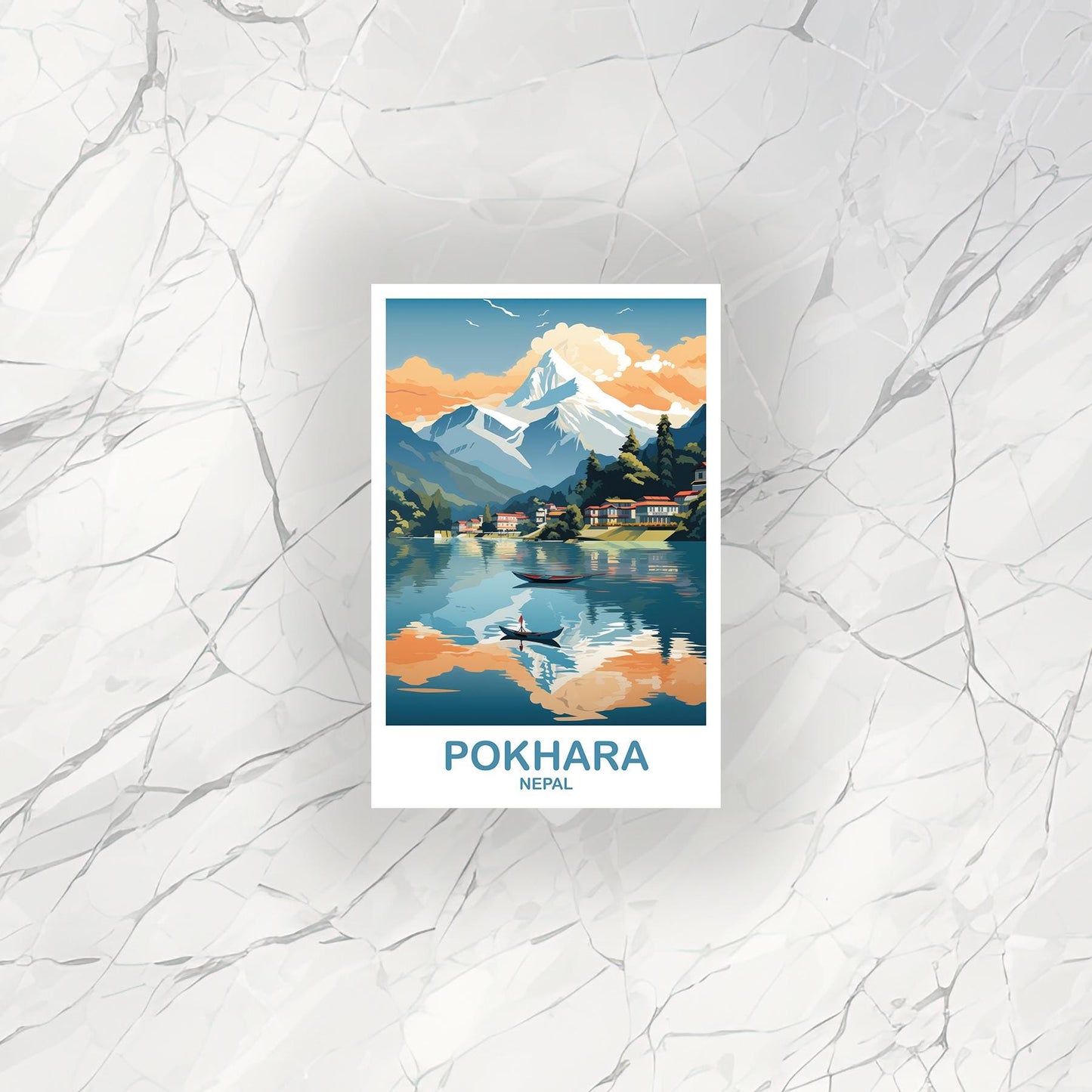 Pokhara Nepal Travel Sticker, Pokhara Sticker, Travel Card, Landscape Travel Sticker, Asia Travel Sticker, Asia Travel Art | T2AS_NEPO1_S