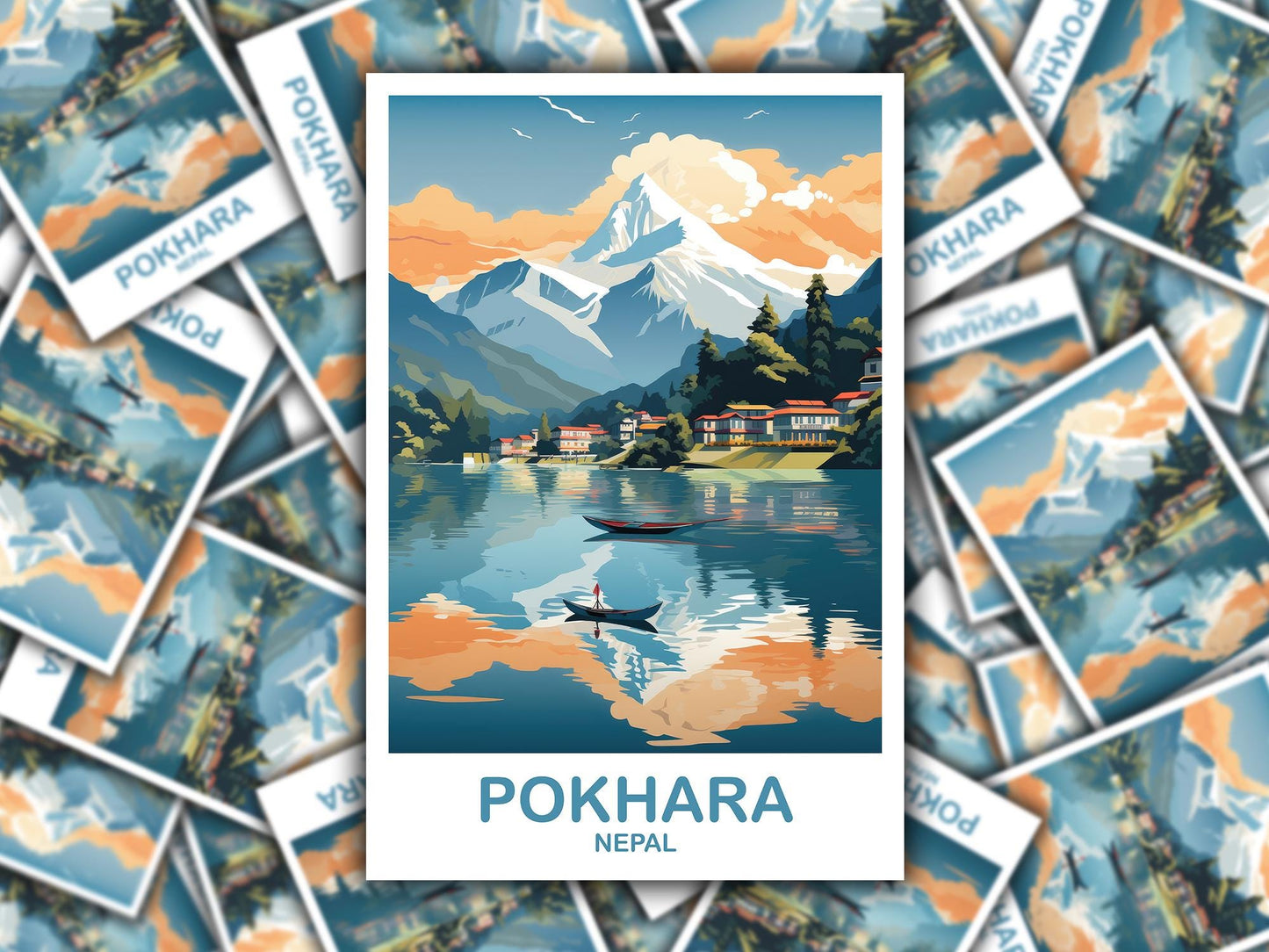Pokhara Nepal Travel Sticker, Pokhara Sticker, Travel Card, Landscape Travel Sticker, Asia Travel Sticker, Asia Travel Art | T2AS_NEPO1_S