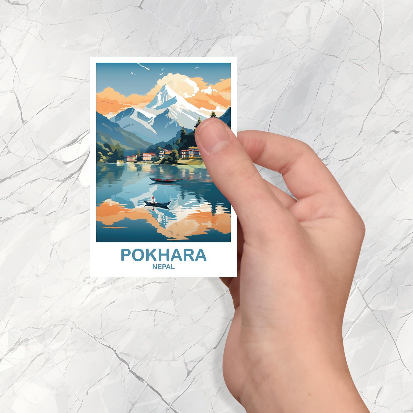 Pokhara Nepal Travel Sticker, Pokhara Sticker, Travel Card, Landscape Travel Sticker, Asia Travel Sticker, Asia Travel Art | T2AS_NEPO1_S
