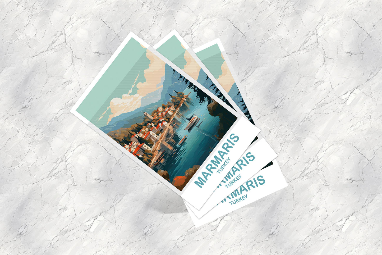 Marmaris Travel Postcard Art, Marmaris Turkey Postcard Art, Turkey Art Postcard, City Skyline Turkey Travel Postcard Art | T2EU_TUMA1_P