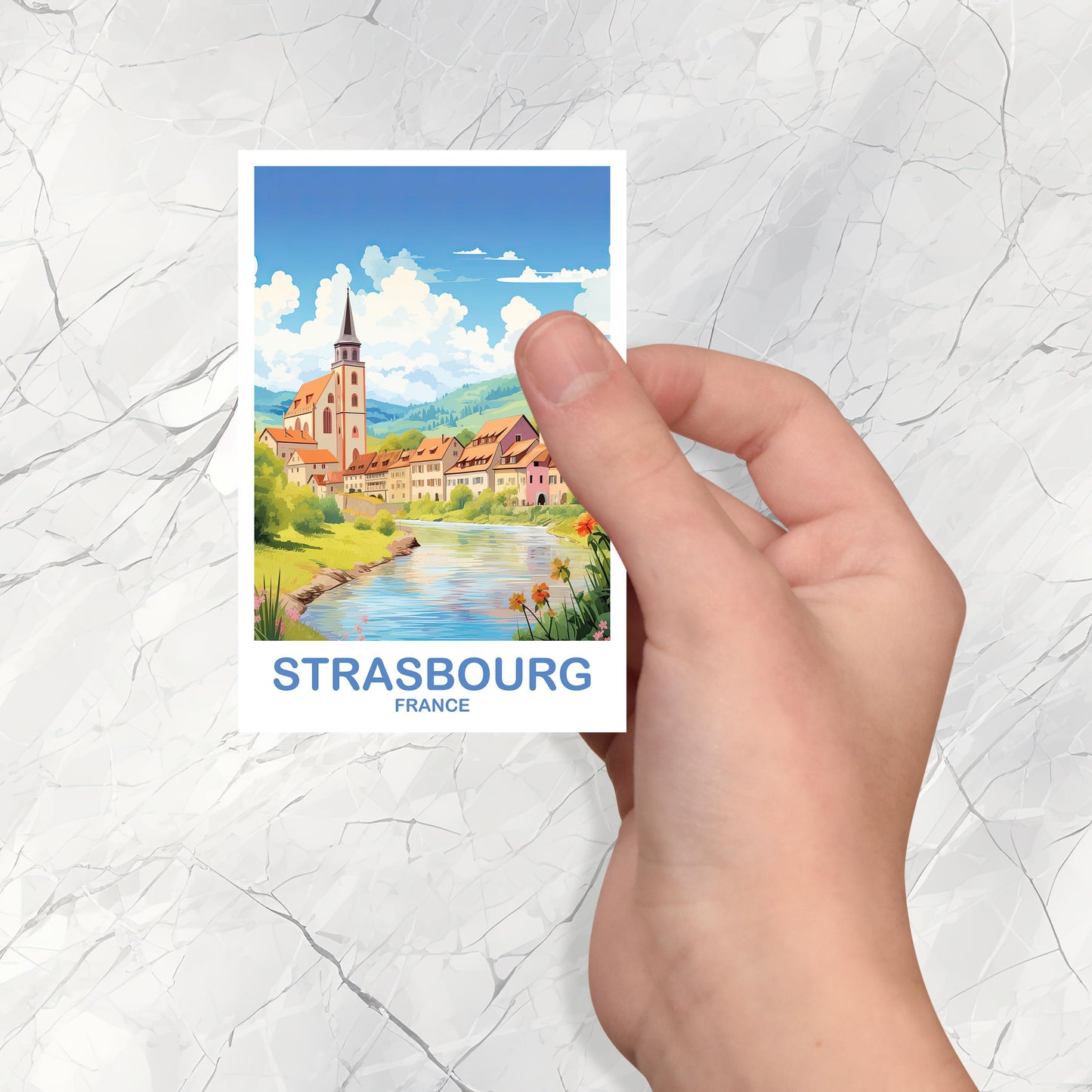 Stratsbourg Travel Sticker Art, Stratsbourg Skyline, Stratsbourg Sticker, France sticker, City Skyline Sunset Sticker | T2EU_FRST1_S