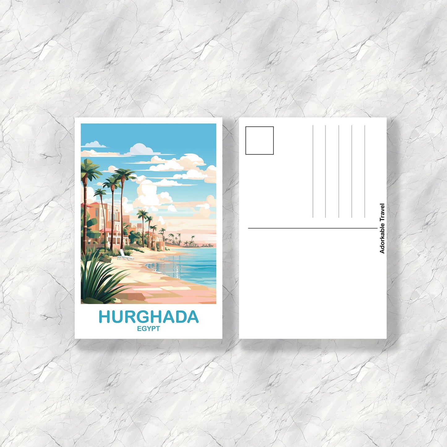 Hurghada Egypt Travel Postcard Art, Egypt Skyline, Hurghada Egypt Art Postcar, Travel Art, Africa Postcard Art | T2AF_EGHU1_P