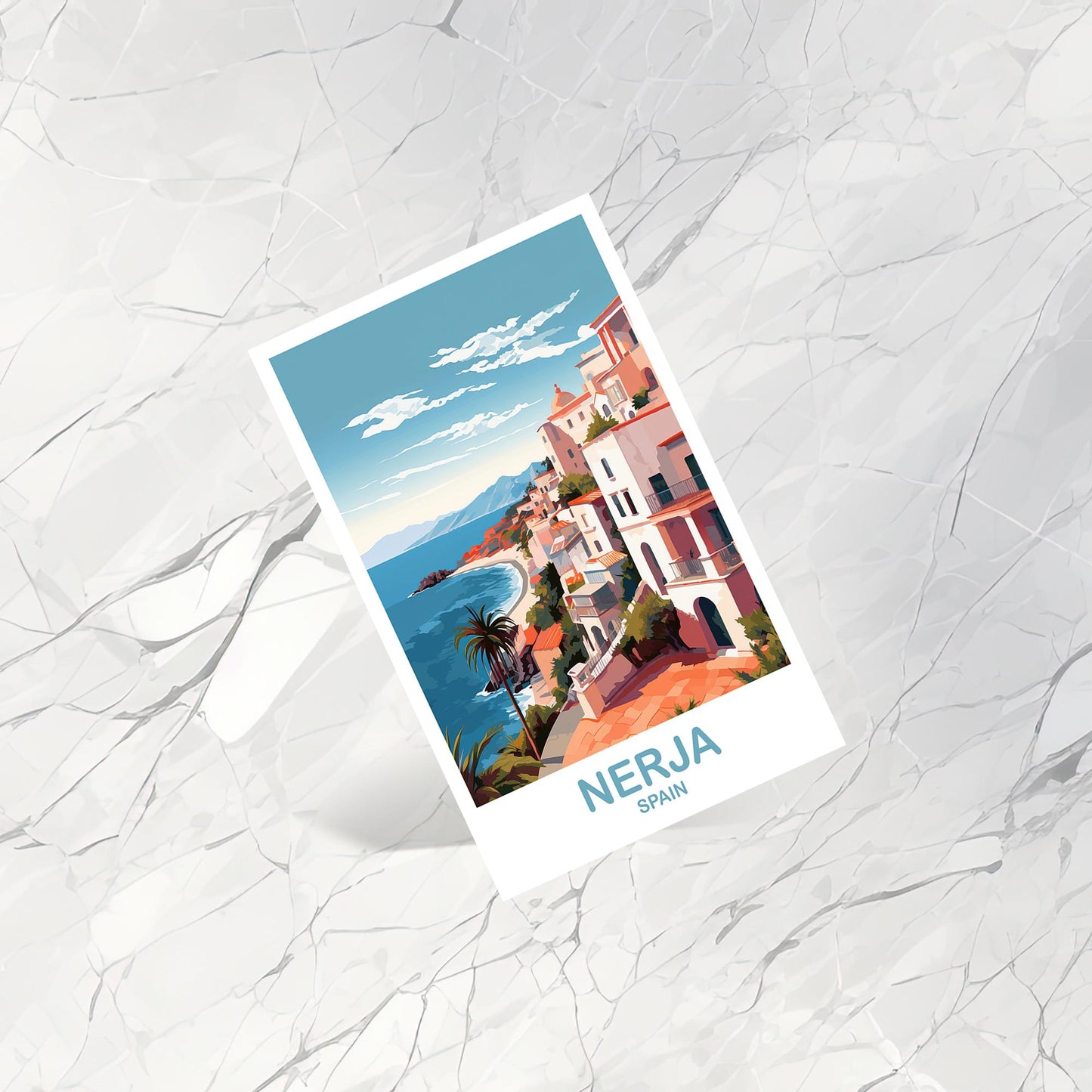 Nerja Spain Travel Postcard Art, Spain Travel Postcard, Nerja Art Postcard, Spain Travel Art Postcard, Europe Postcard | T2EU_SPNE1_P