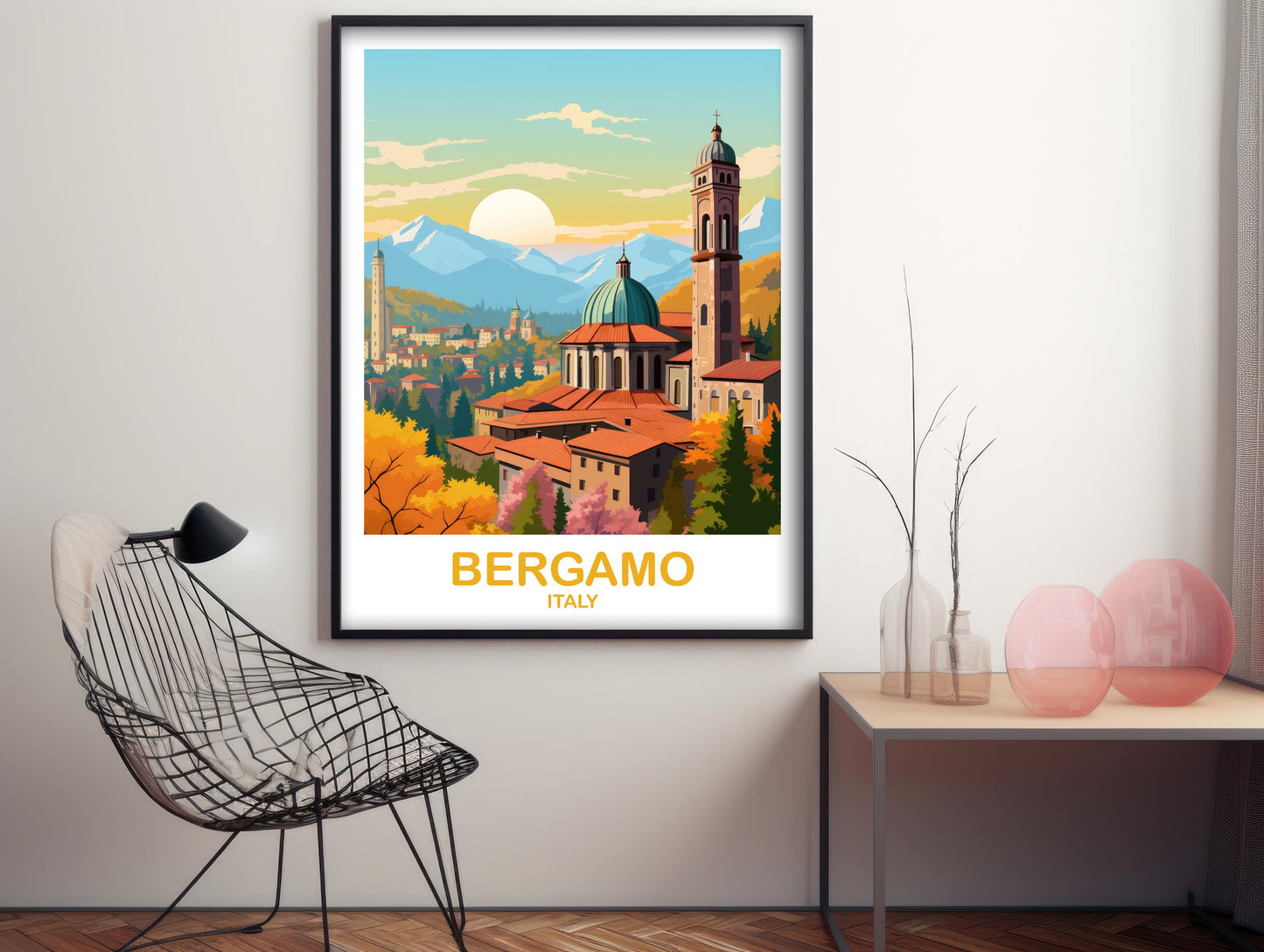 Bergamo Rome Travel Poster, Bergamo Travel Art, Italy Poster, Bergamo Travel Wall Art, Europe Travel Art Italy Travel Wall Art | T2EU_ITBER1