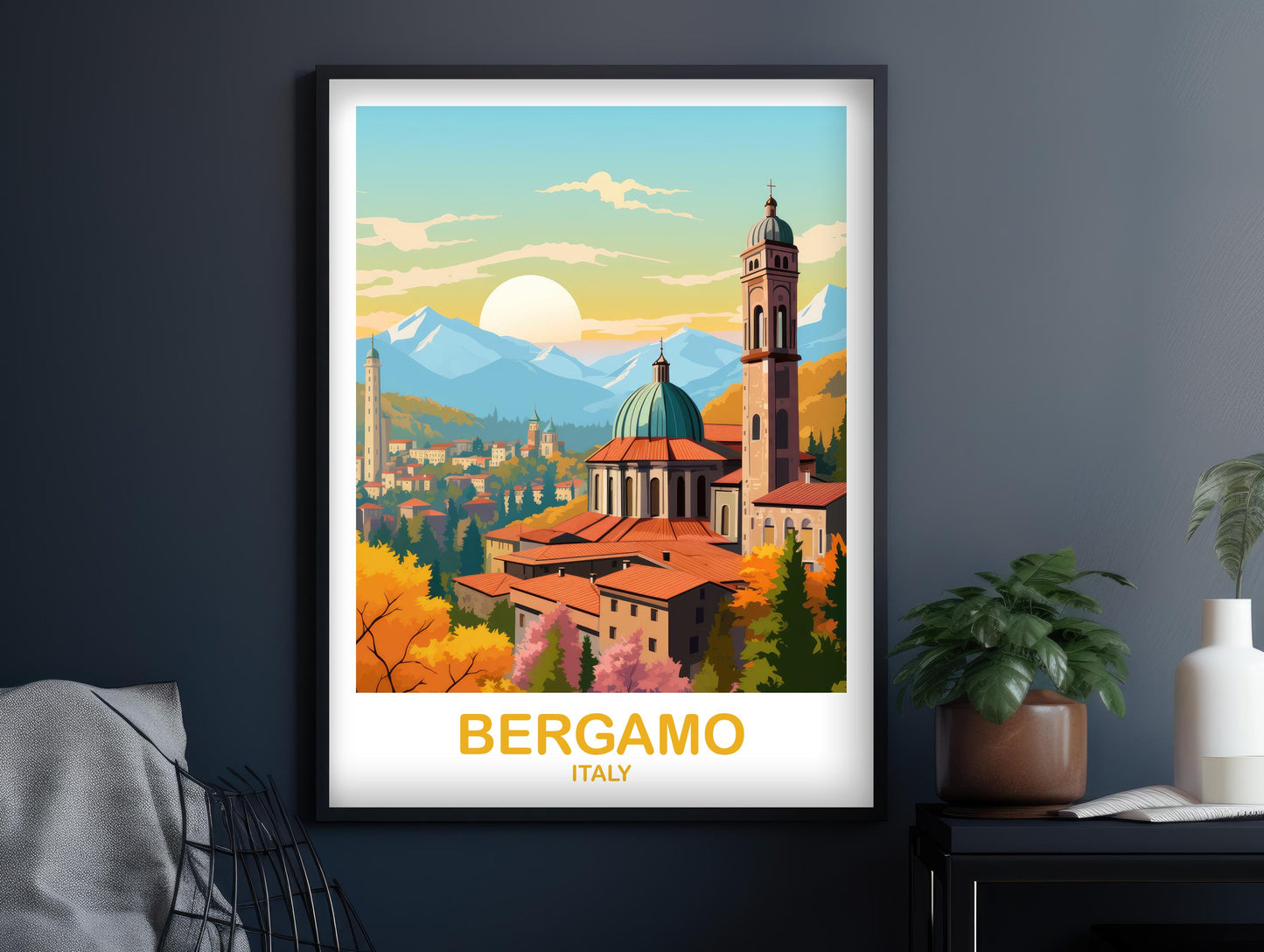 Bergamo Rome Travel Poster, Bergamo Travel Art, Italy Poster, Bergamo Travel Wall Art, Europe Travel Art Italy Travel Wall Art | T2EU_ITBER1