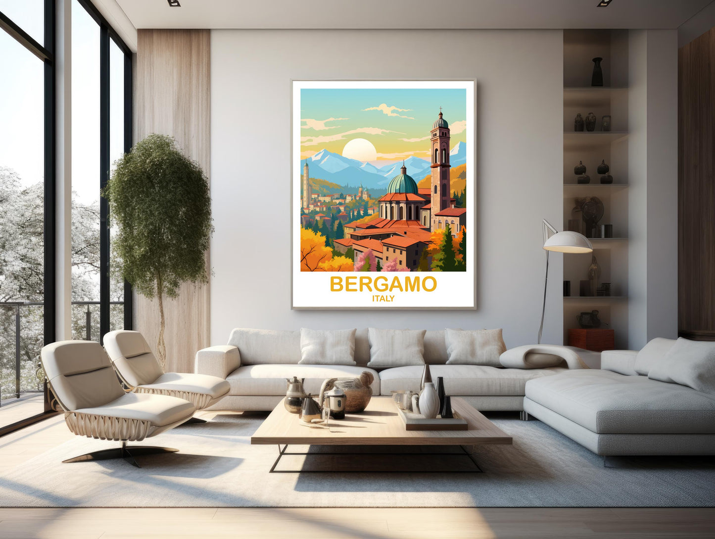 Bergamo Rome Travel Poster, Bergamo Travel Art, Italy Poster, Bergamo Travel Wall Art, Europe Travel Art Italy Travel Wall Art | T2EU_ITBER1