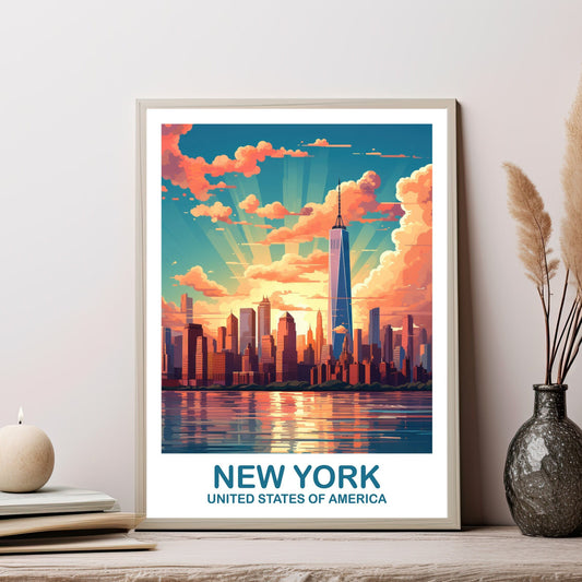 New York Travel Print, Manhattan Skyline, New York Wall Art, Big Apple Poster, Bright and Vibrant Wall Art | T2NA_NYNY1