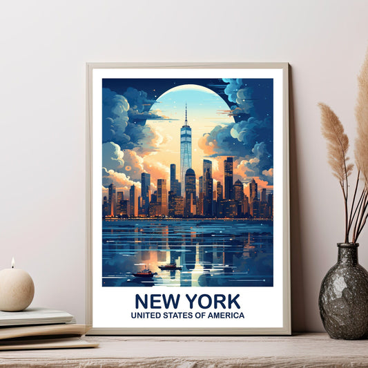 New York Travel Print, Manhattan Skyline, New York Wall Art, Big Apple Poster, City Skyline Sunset Wall Art | T2NA_NYNY2