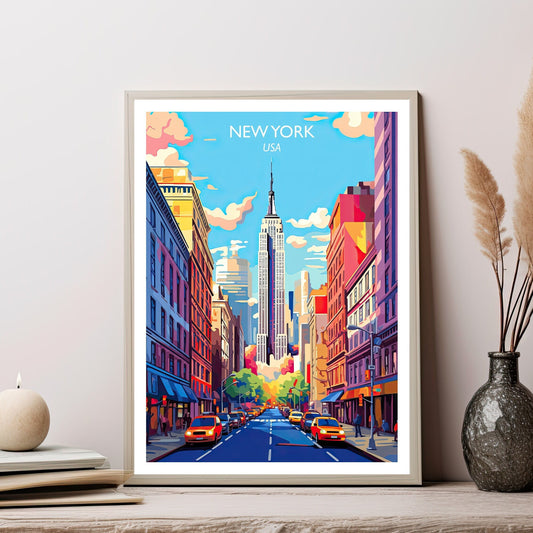 New York Travel Print, Manhattan Skyline, New York Wall Art, Big Apple Poster, City Skyline Sunset Wall, New York Skyline | T1NA_NYNYP2