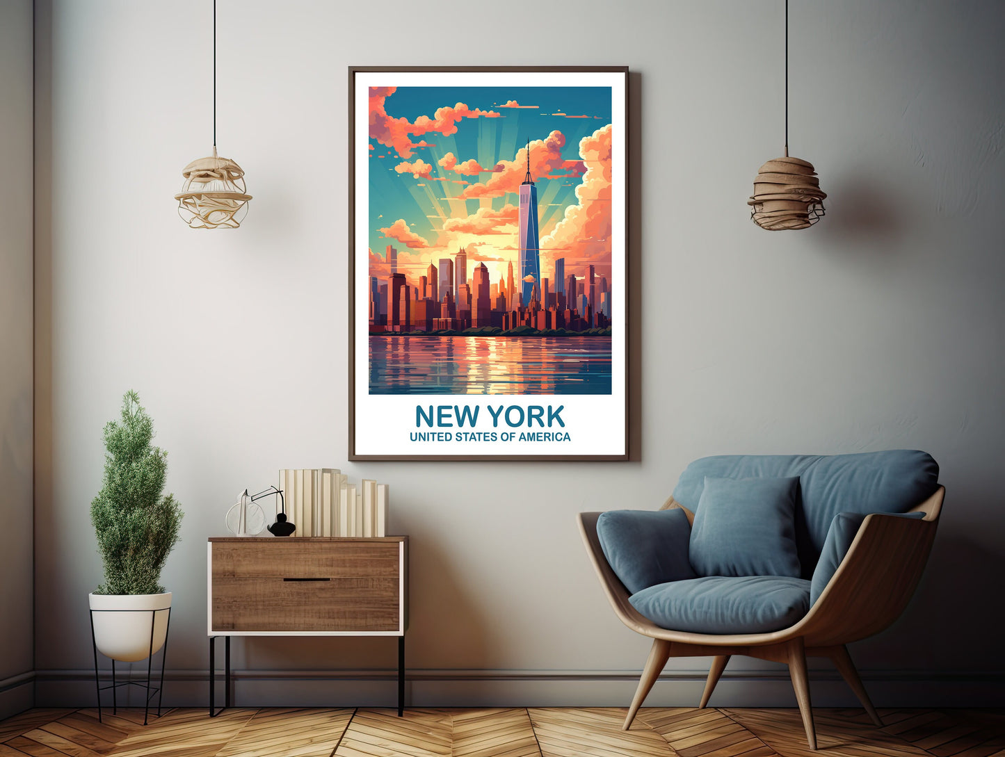 New York Travel Print, Manhattan Skyline, New York Wall Art, Big Apple Poster, Bright and Vibrant Wall Art | T2NA_NYNY1