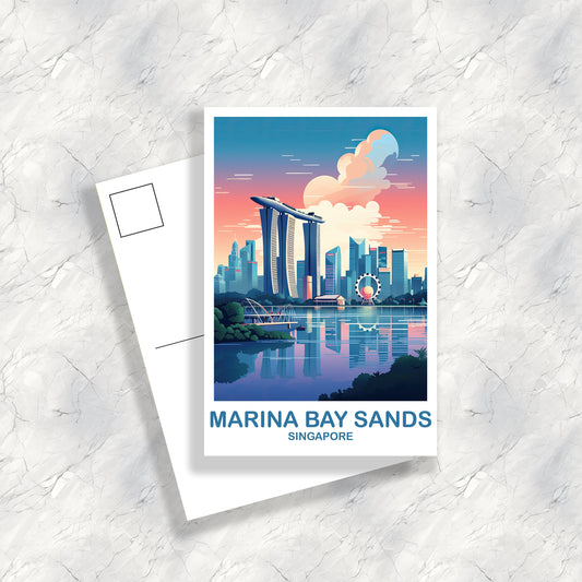 Singapore Travel Postcard, Singapore Skyline Postcard, Marina Bay Sands Postcard, City Skyline Art, Travel Postcard, Asia | T2AS_SIMBS1_P