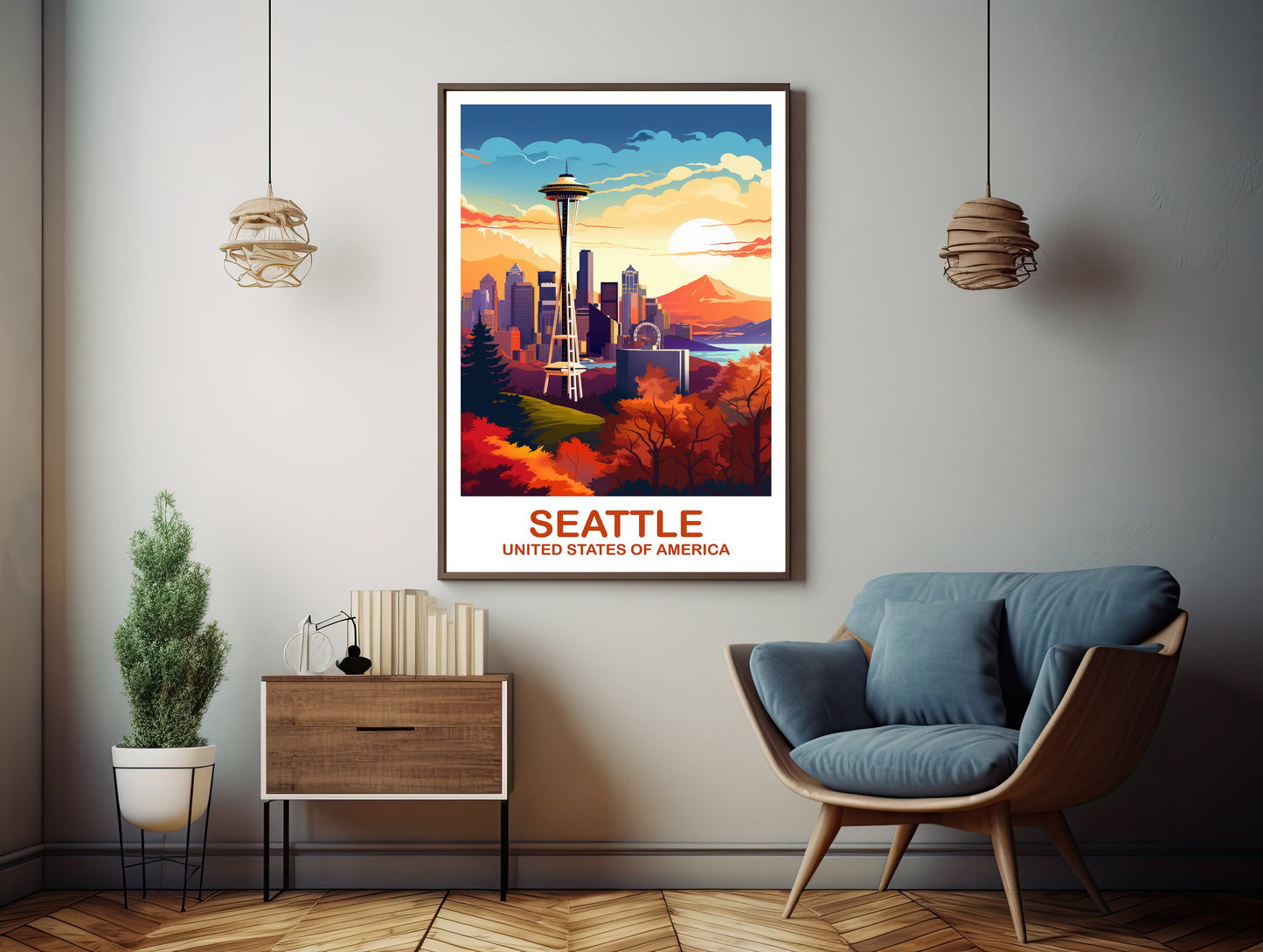 Seattle Travel Print Wall Art, Seatle Skyline, Seattle Wall Art, Seatle Poster, City Skyline Sunset Wall Art, North America | T2NA_WASE1