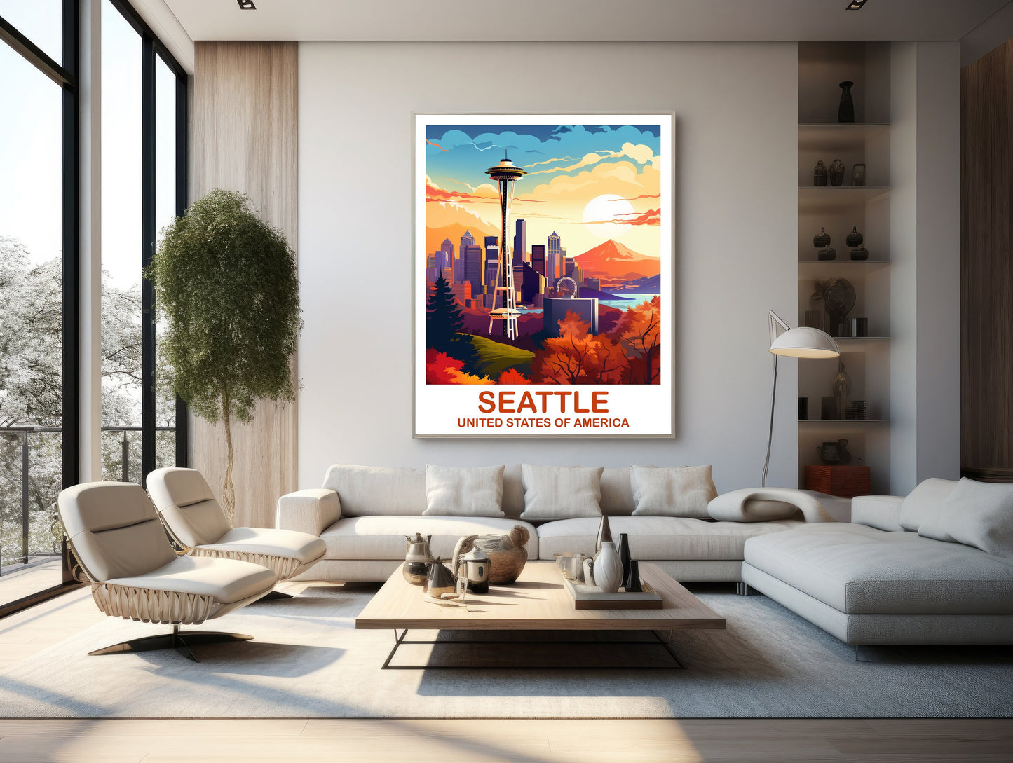 Seattle Travel Print Wall Art, Seatle Skyline, Seattle Wall Art, Seatle Poster, City Skyline Sunset Wall Art, North America | T2NA_WASE1
