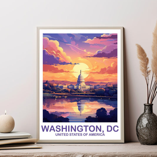 Washington DC Travel Print Wall Art, Washington DC Wall Art, Capital Hill Poster, City Skyline Sunset Wall Art, North America | T2NA_DCWA1