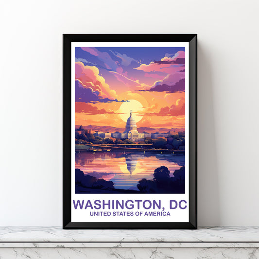 Digital Washington DC Travel Print Wall Art, Washington DC Wall Art, Capital Hill Poster, City Skyline Sunset Wall Art | DT2NA_DCWA1