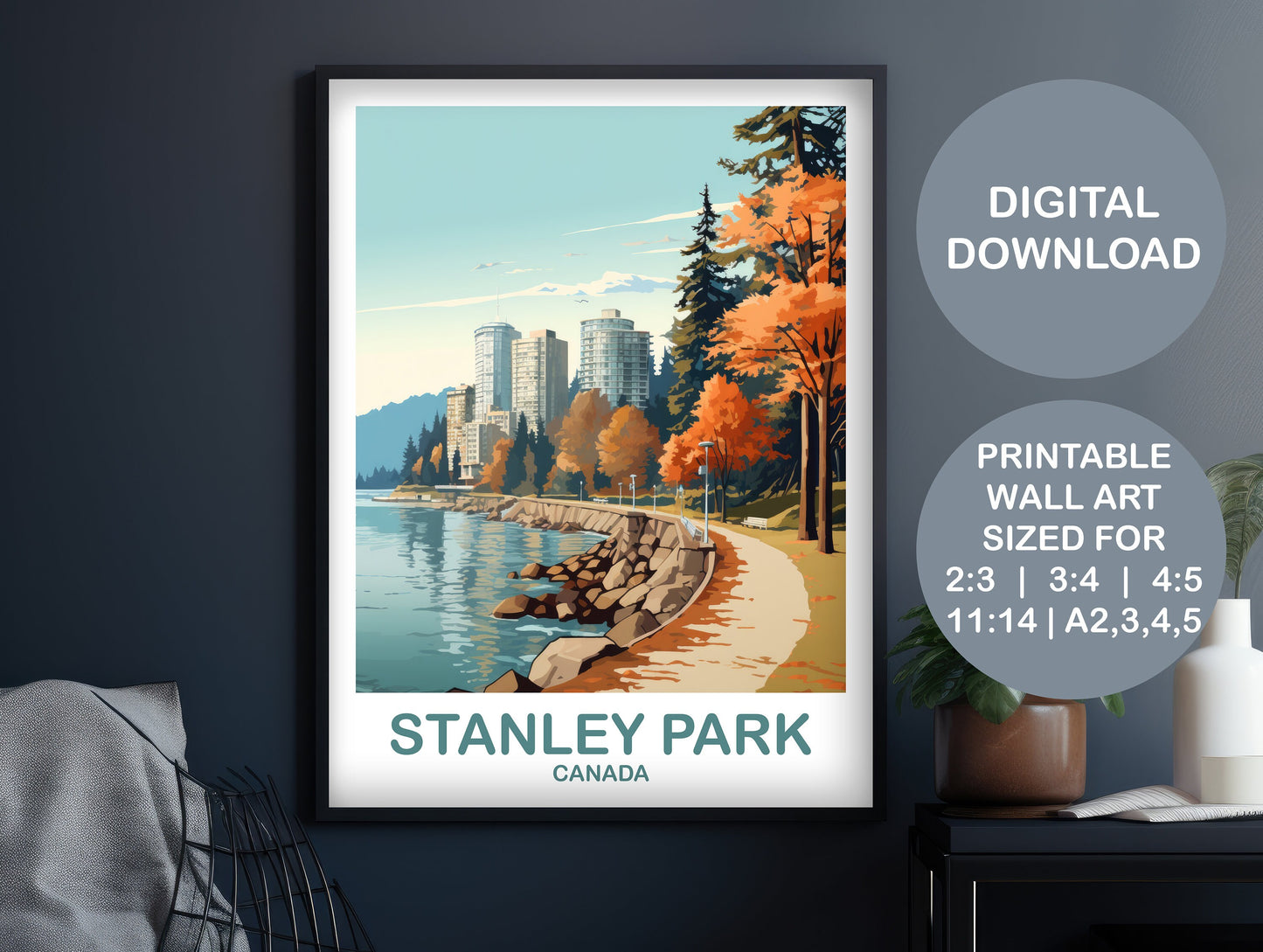 Printable Stanley Park Travel Print, British Columbia Wall Art, Digital Stanley Park Poster, Vancouver Travel Wall Art | DT2NA_BCVA1