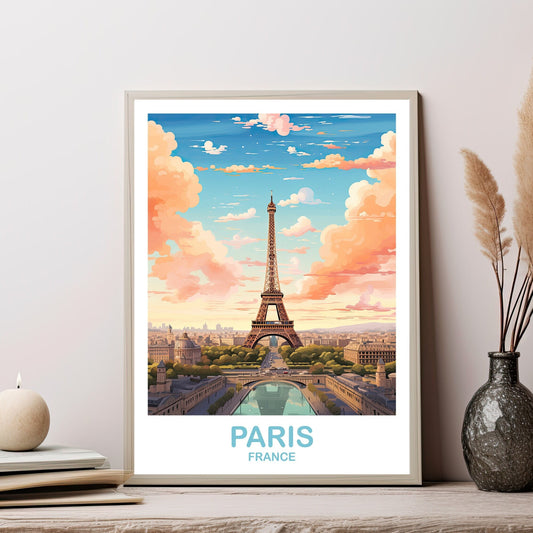 Paris Travel Wall Art, Paris Skyline, Paris Wall Art, Paris France Poster, Eiffel Tower Wall Art, City Skyline Sunset Wall Art | T2EU_FRPA1