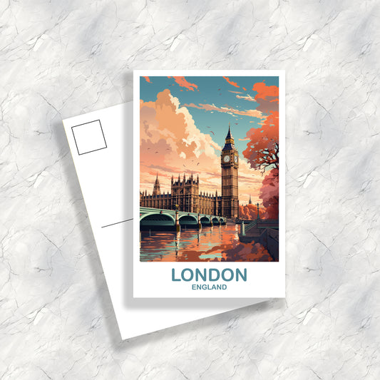 London Travel Art Postcard, London Travel Art, England Postcard, Big Ben Travel Postcard Art, England Travel Art | T2EU_ENL03_P