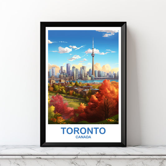 Printable Toronto Travel Wall Print, Ontario Travel, Digital Toronto Wall Art, City Skyline Wall Art, Fall Travel Art, Bright | DT2NA_ONTO2