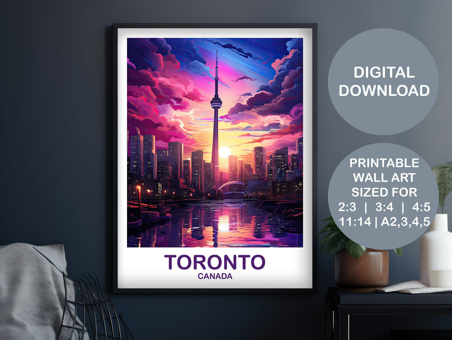 Printable Toronto Travel Wall Print, Ontario Travel Wall Art, Digital Toronto Wall Art, City Skyline Wall Art, Lake Ontario | DT2NA_ONTO4