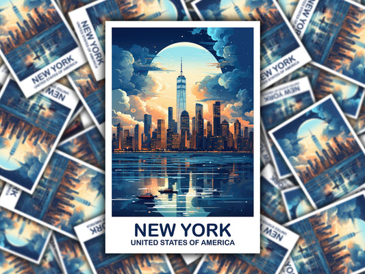 New York Travel Sticker, Manhattan Skyline Sticker, New York Sticker, Big Apple Sticker, Bright and Vibrant Sticker | T2NA_NYNY2_S