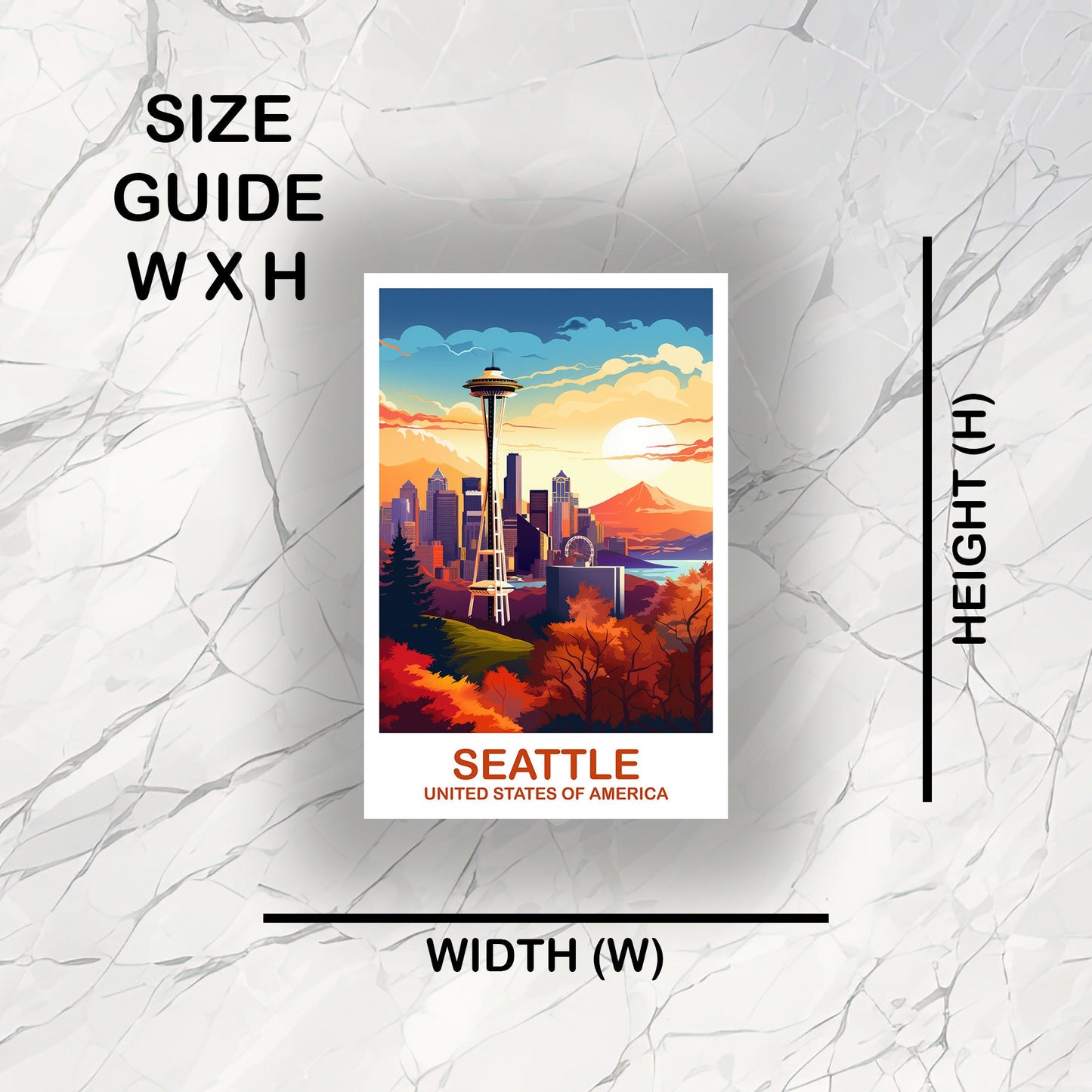 Seattle Travel Sticker Art, Seatle Skyline Sticker, Seattle Sticker, City Skyline Sunset Sticker, North America Travel Art | T2NA_WASE1_S