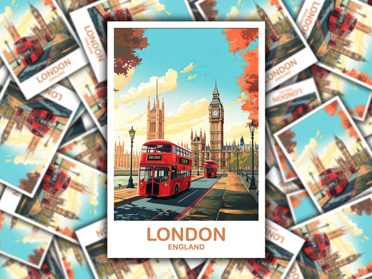 London Travel Art Sticker, London Travel Art, England Sticker, Big Ben Travel Sticker Art, England Travel Sticker Art | T2EU_ENLO2_S