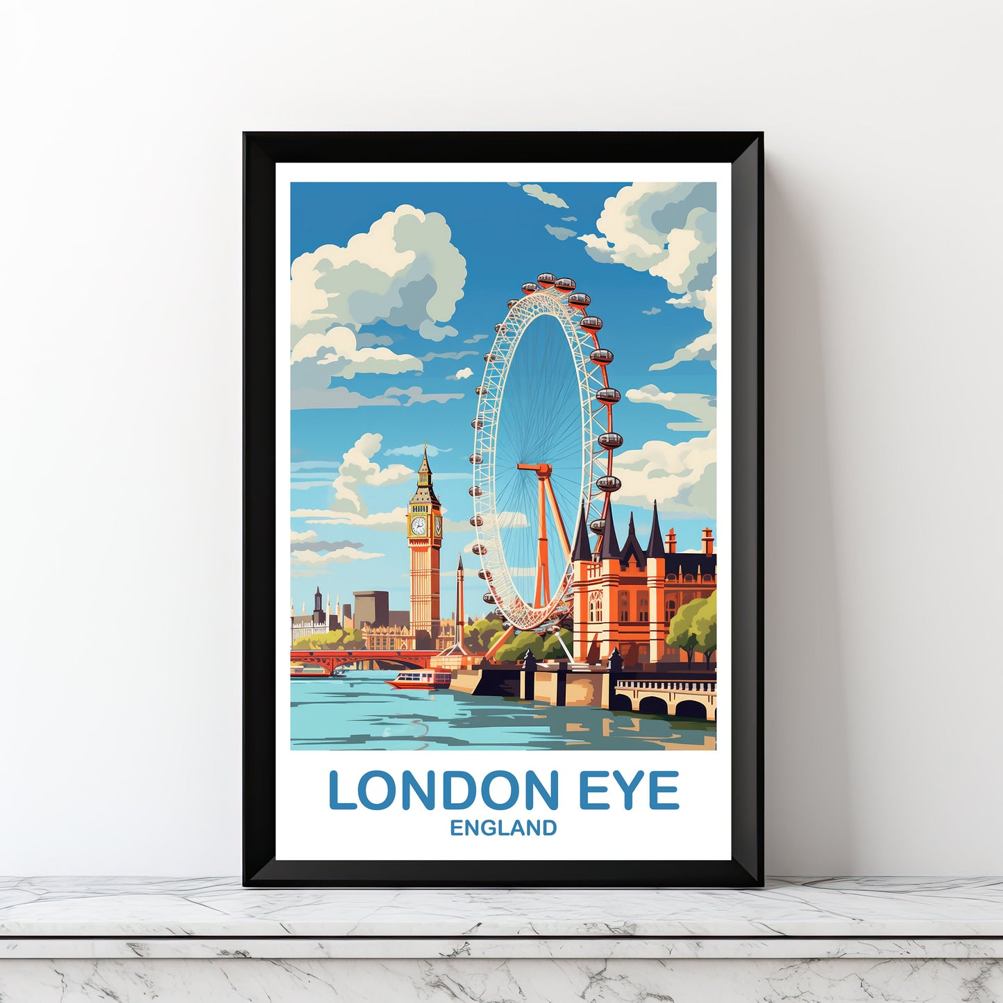 Printable London Eye Travel Art Poster, Digital London Travel Wall Art, England, Big Ben Travel Wall Art, England Travel Art | DT2EU_ENLO5