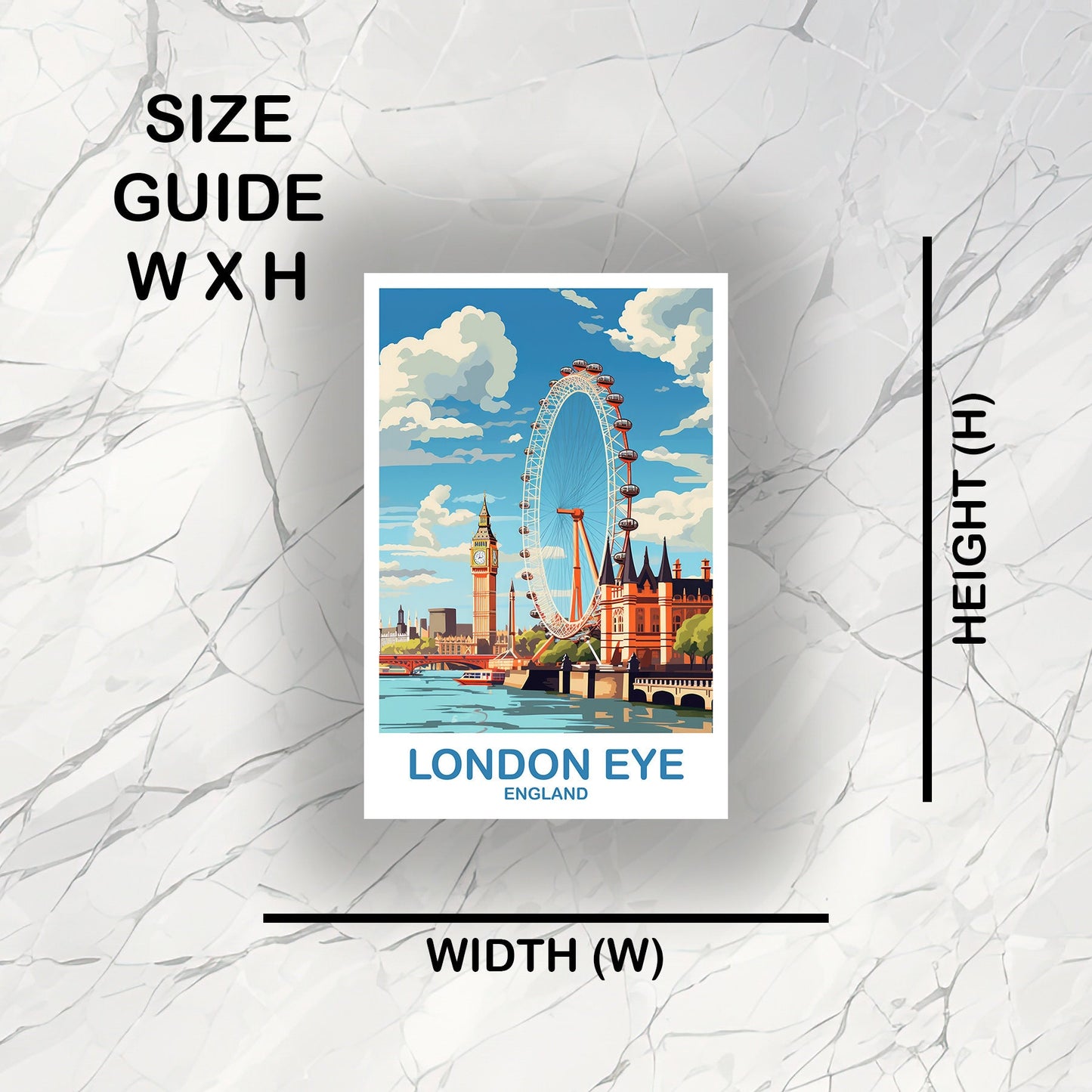 London Eye Travel Art Sticker, London Travel Art, England Sticker, Big Ben Travel Sticker Art, England Travel Sticker Art | T2EU_ENLO5_S