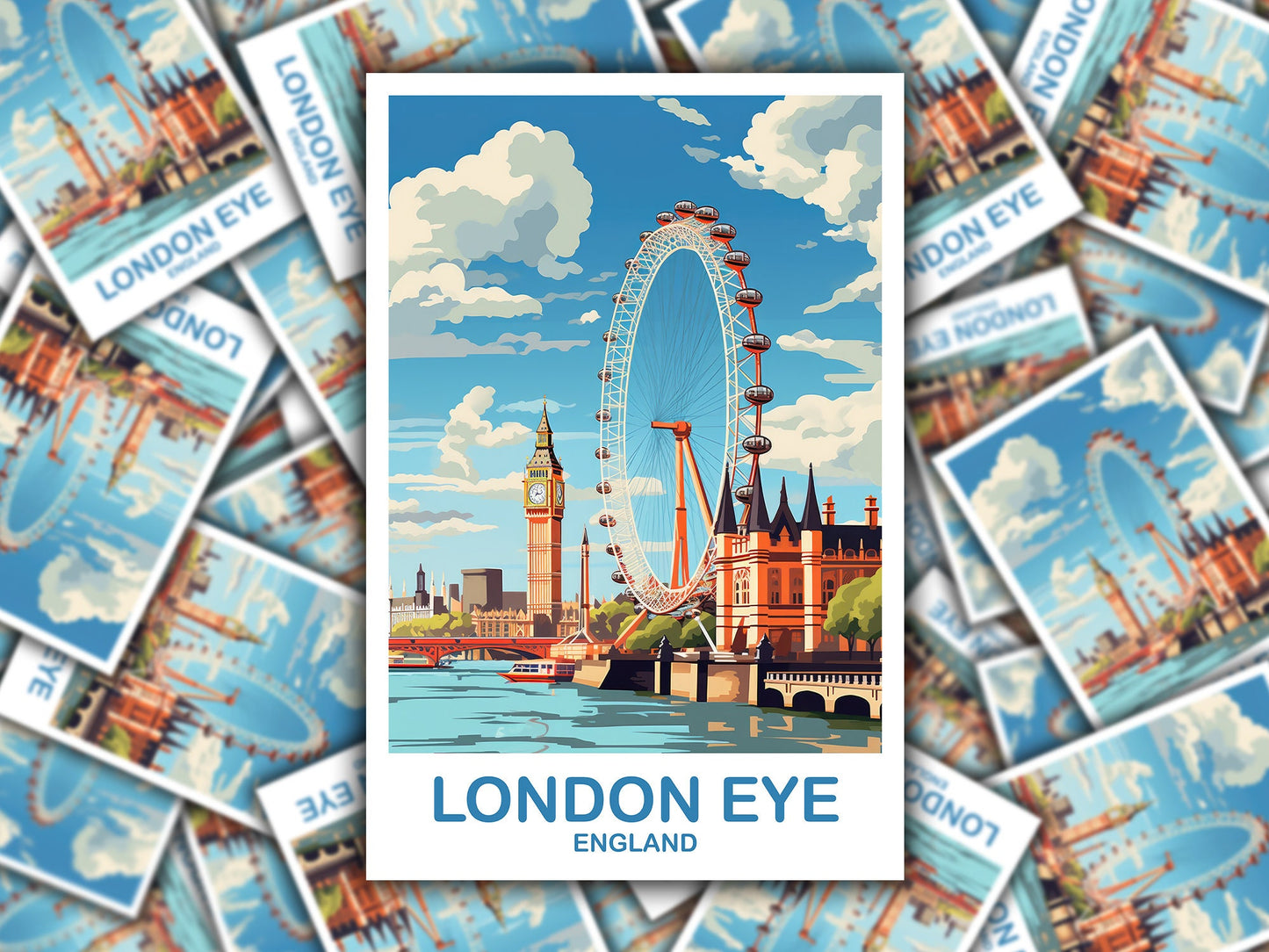 London Eye Travel Art Sticker, London Travel Art, England Sticker, Big Ben Travel Sticker Art, England Travel Sticker Art | T2EU_ENLO5_S