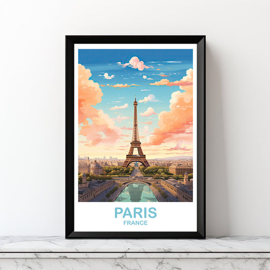 Digital Paris Travel Art, Paris Skyline, Paris Wall Art, Printable Paris France Poster, Eiffel Tower Wall Art, Printable Art | DT2EU_FRPA1