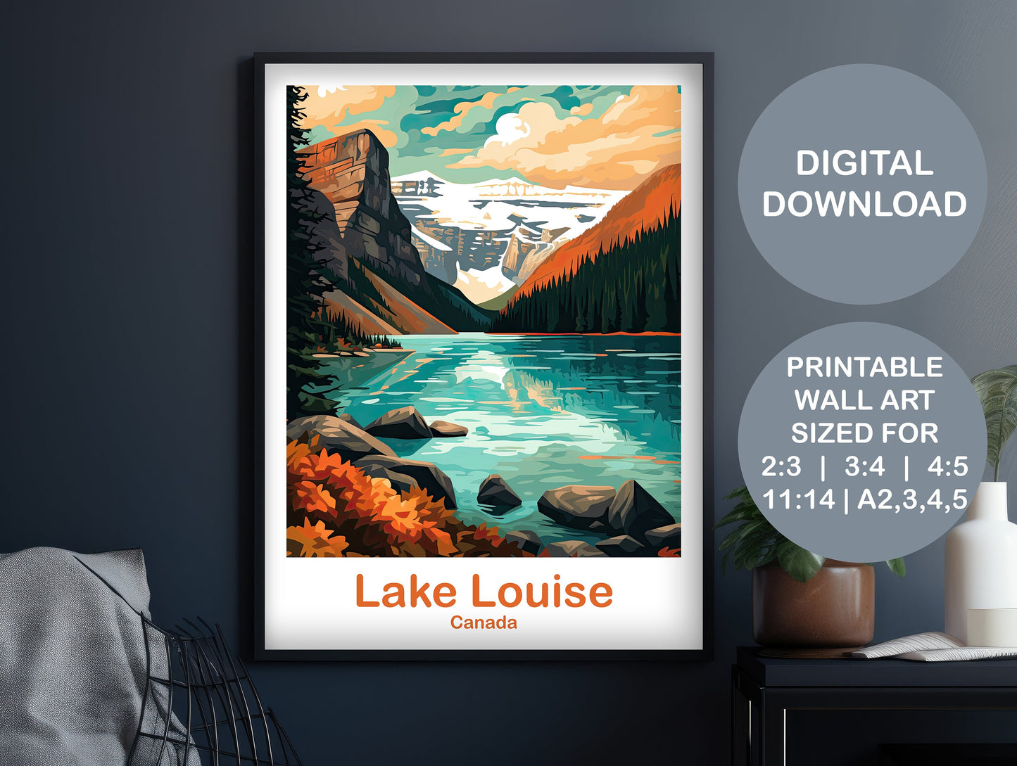 Printable Lake Louise Travel Wall Art, Digital Alberta Wall Art, Lake Louise Poster, Banff Travel Art, Canada Travel Wall Art | DT2NA_ABLL2