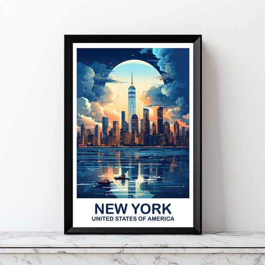 Digital New York Travel Wall Art, Manhattan Skyline, Printable New York Print, Big Apple Poster, Bright and Vibrant Wall Art | DT2NA_NYNY2