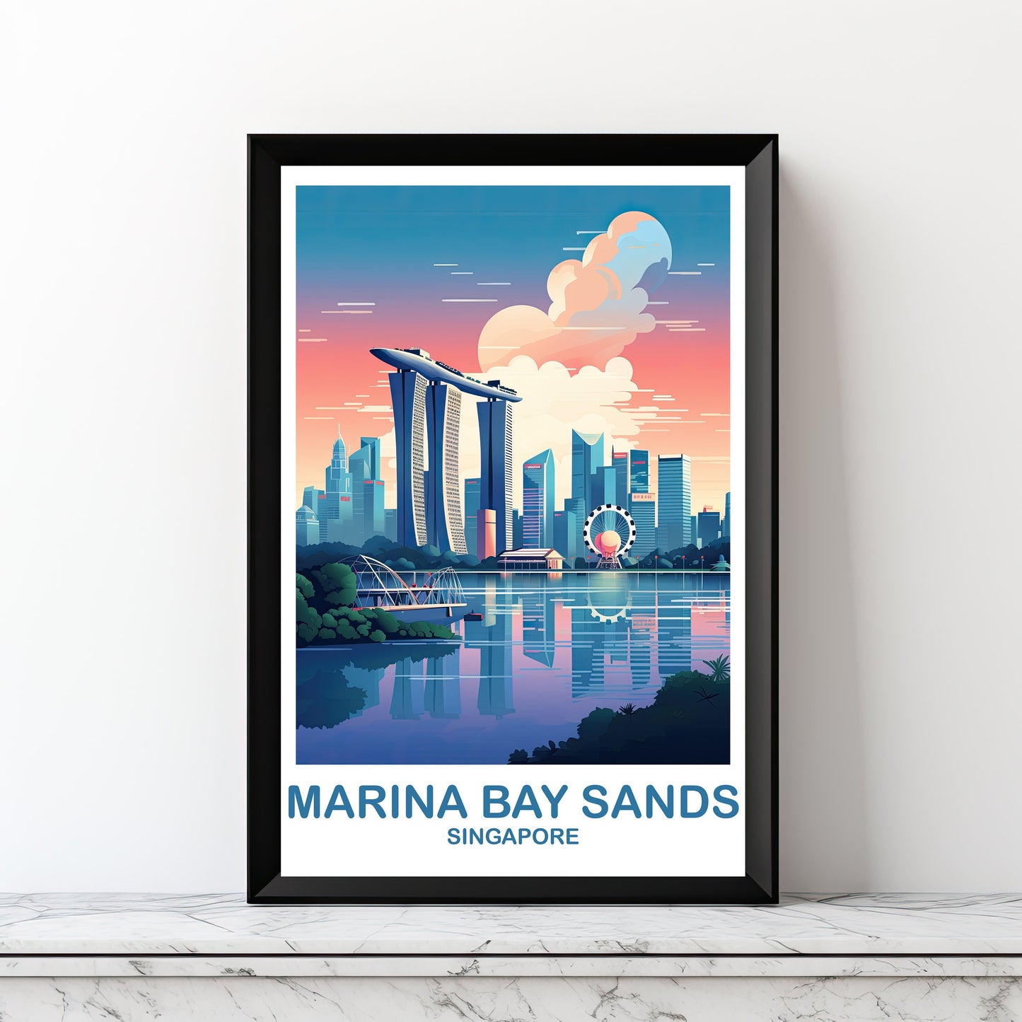 Singapore Travel Print Wall Art, Digital Singapore Art, Downloadable Marina Bay Sands Wall Art, City Skyline Wall Art | DT2AS_SIMBS1